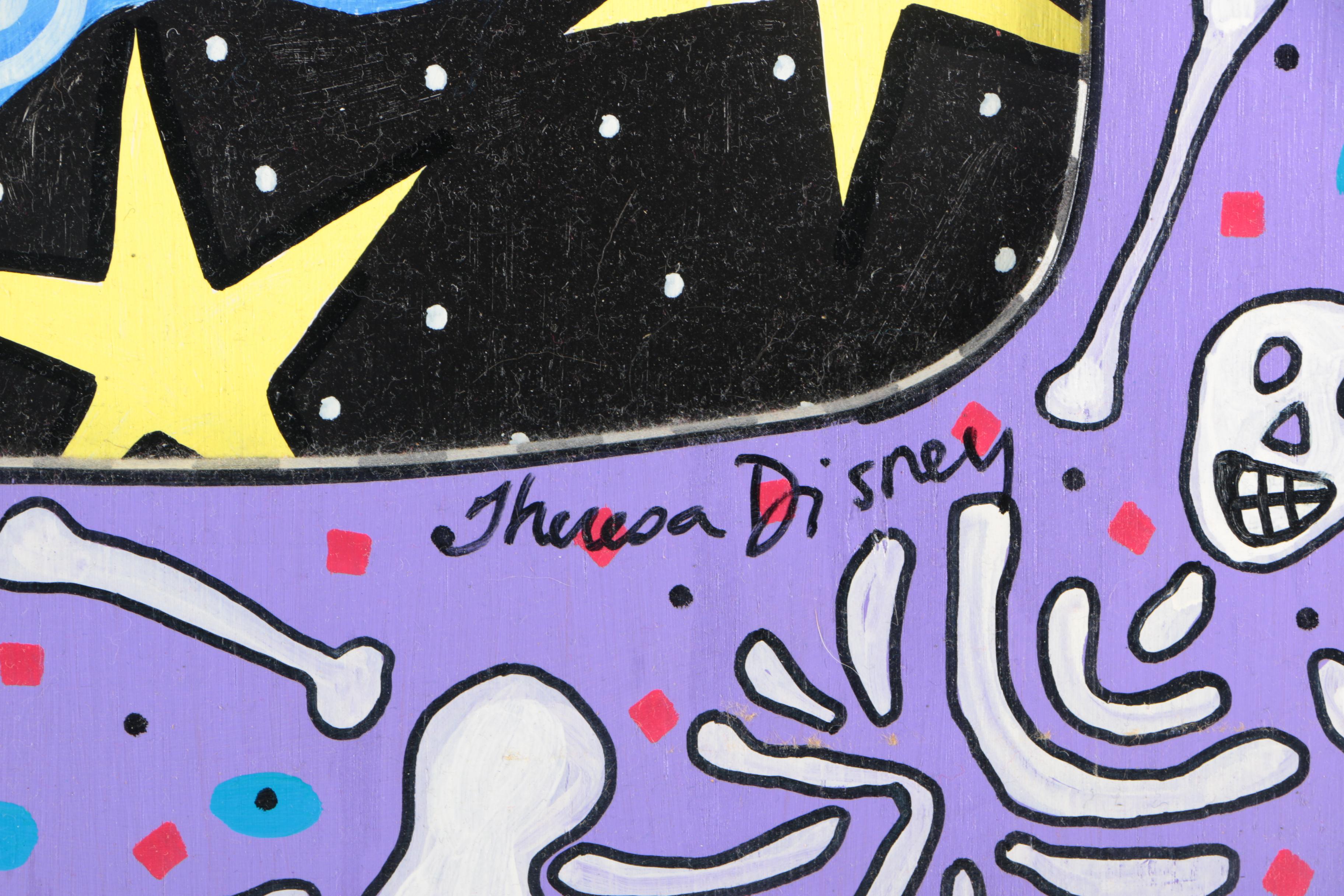 Theresa Disney Acrylic On Wood Panel Figures in Clouds