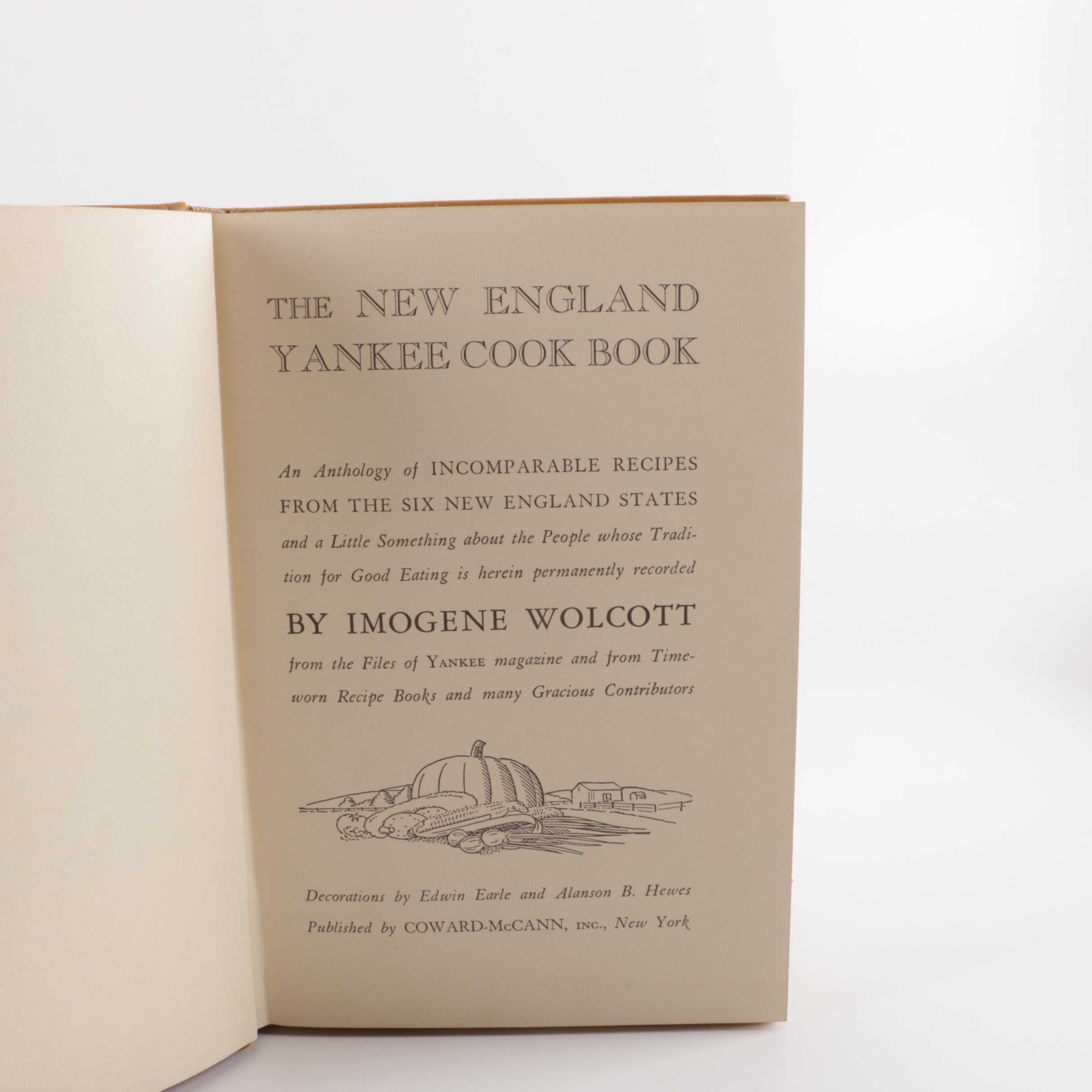 Cookbooks including "The New England Yankee Cook Book" by Imogene Wolcott