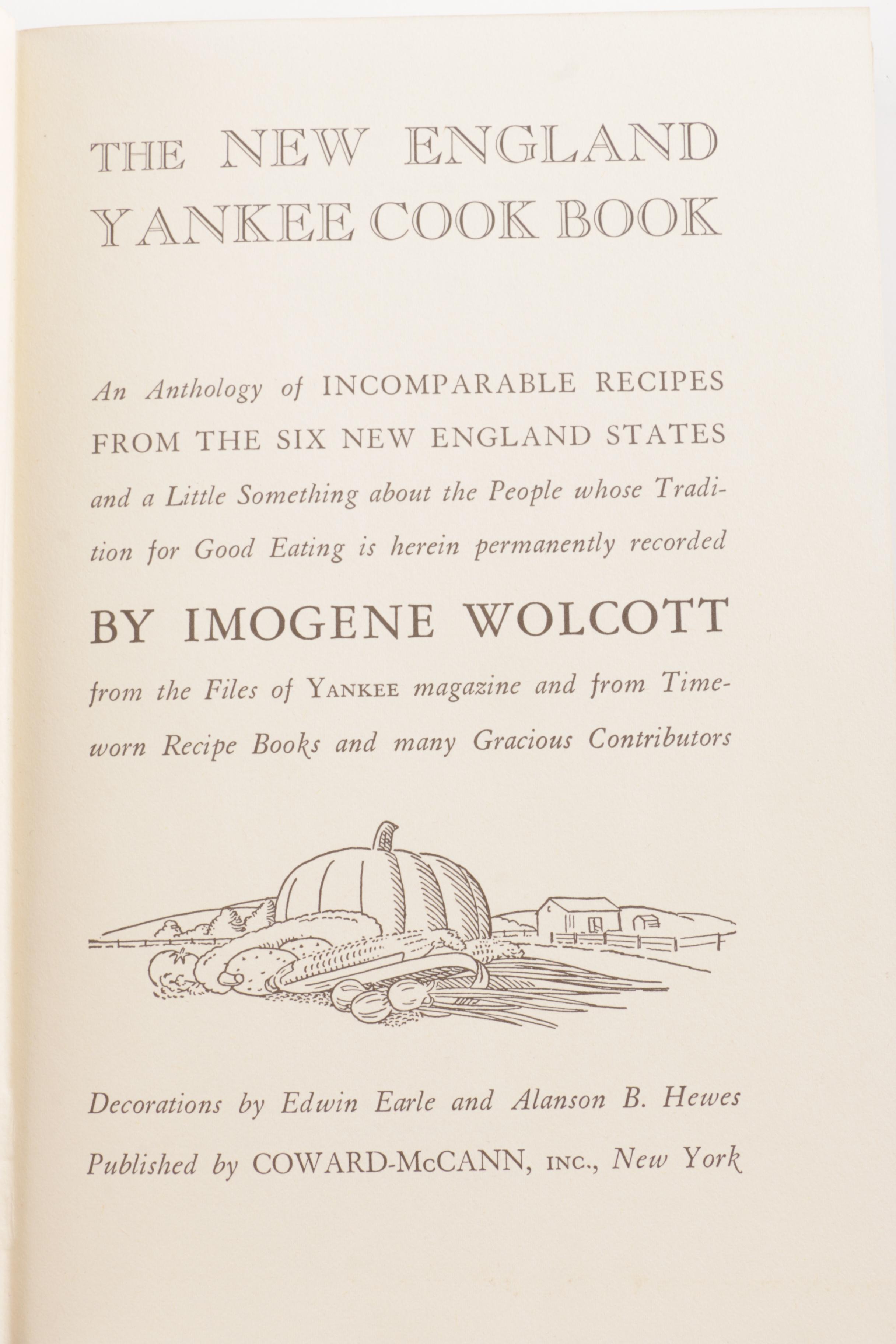 Cookbooks including "The New England Yankee Cook Book" by Imogene Wolcott