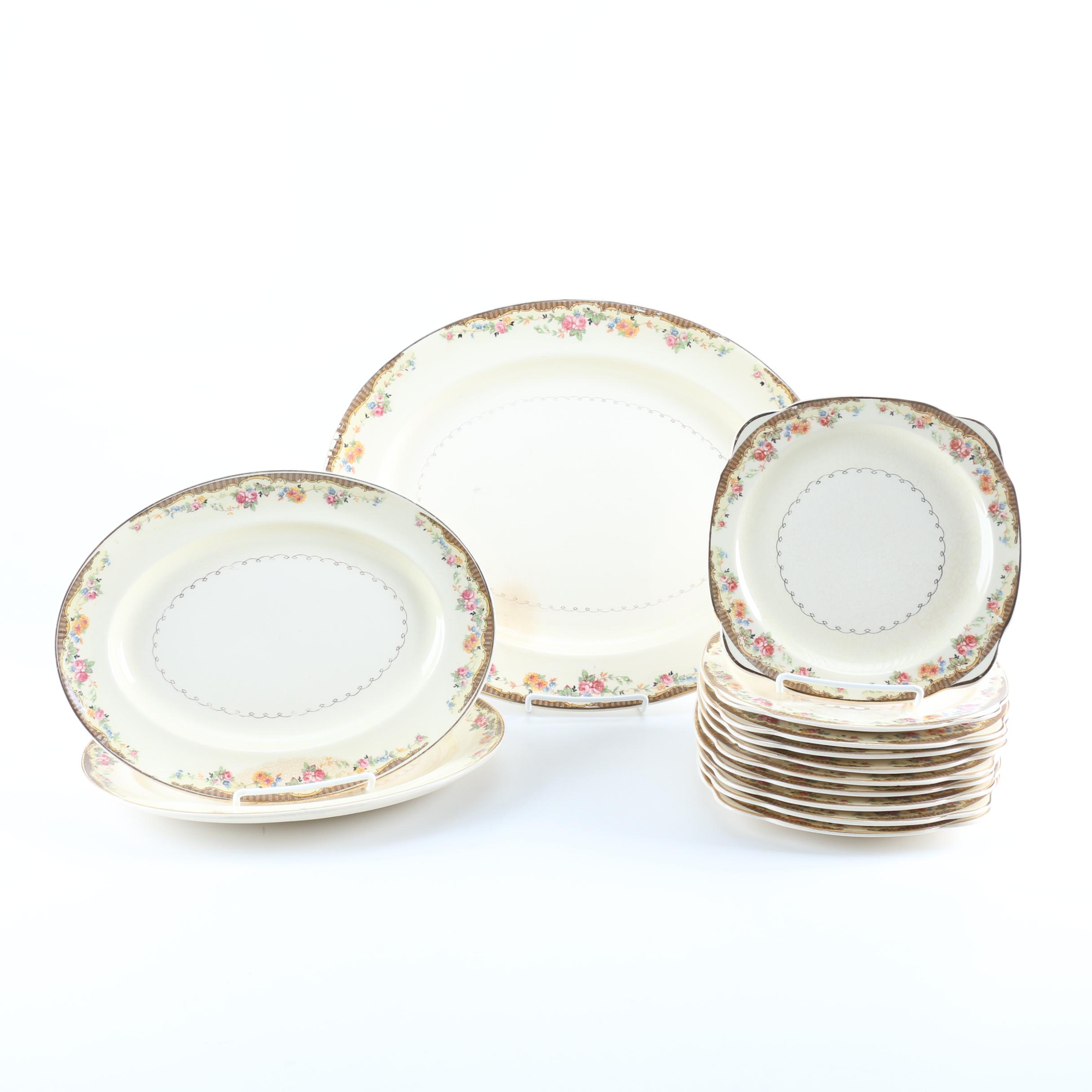 Paden City Pottery Co. White and Brown Floral Ceramic Dish Set