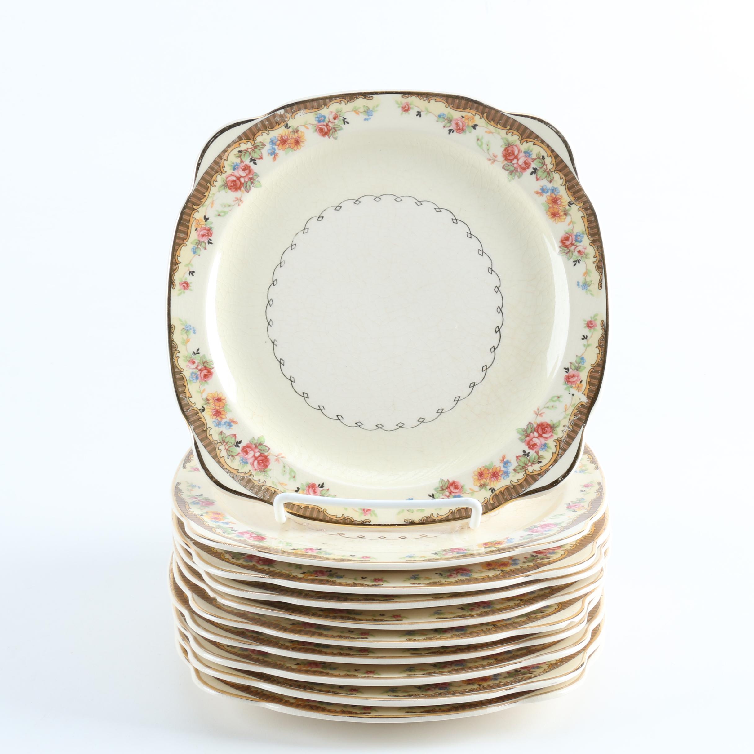 Paden City Pottery Co. White and Brown Floral Ceramic Dish Set