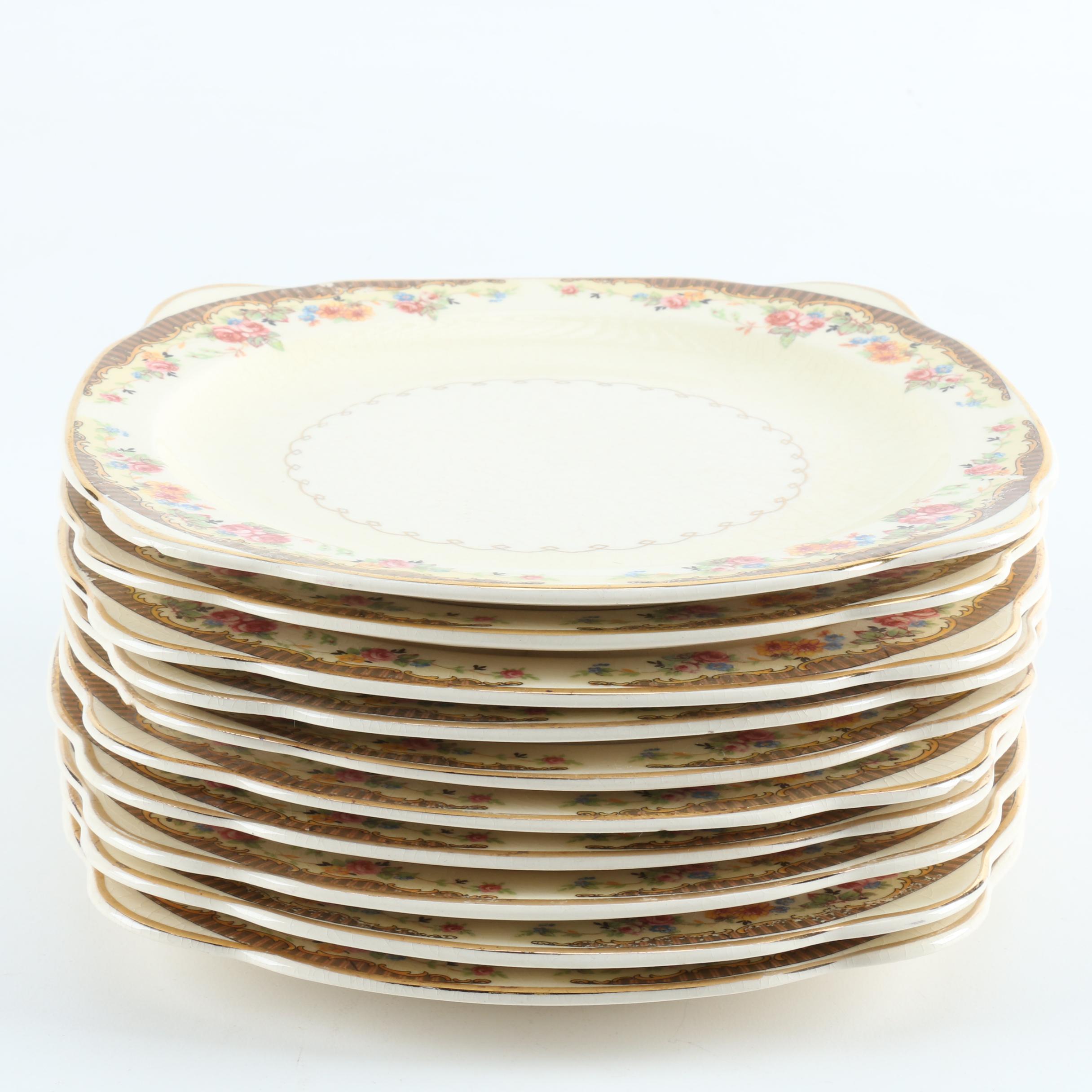 Paden City Pottery Co. White and Brown Floral Ceramic Dish Set