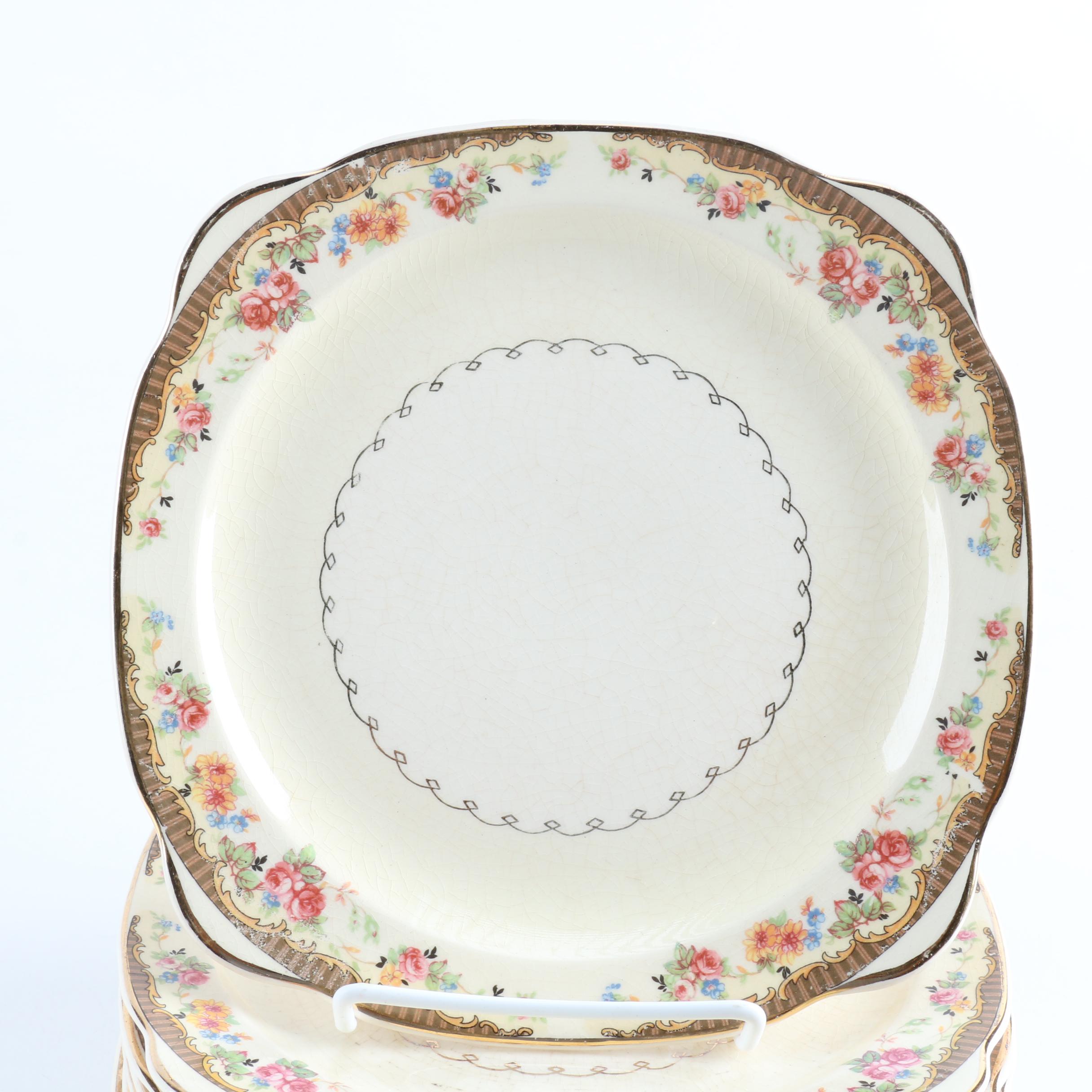 Paden City Pottery Co. White and Brown Floral Ceramic Dish Set