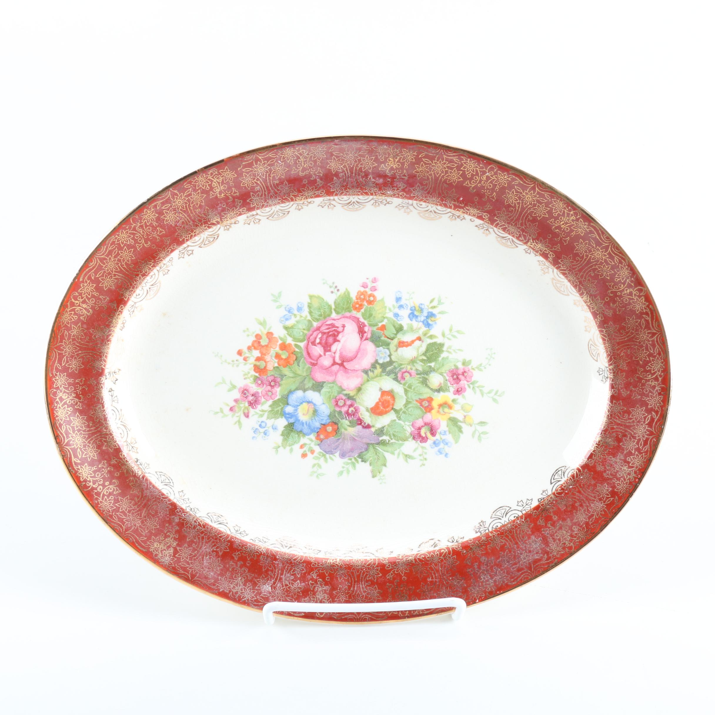 Mid Century Salem "Aristocrat Maroon" 23k Gold Trimmed China