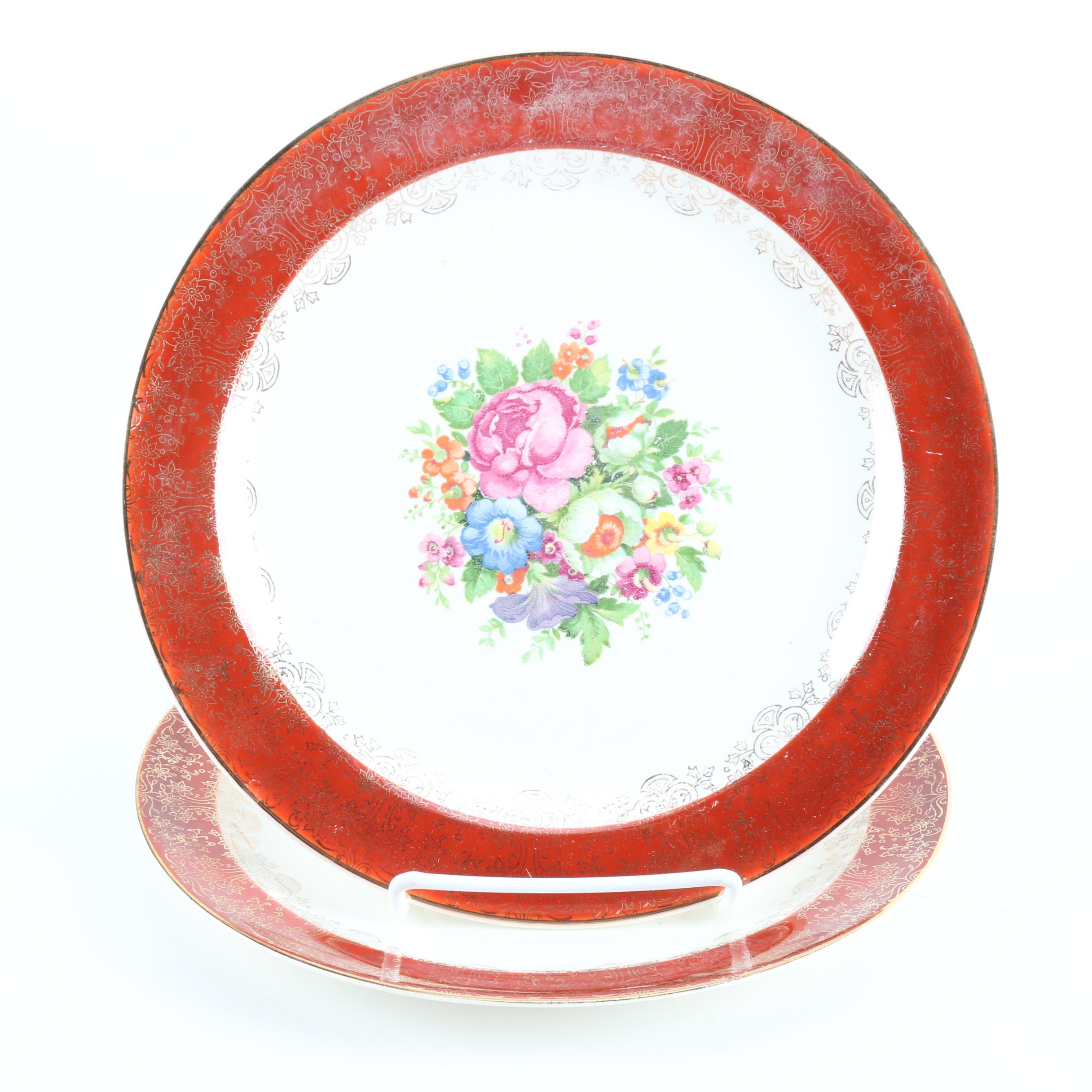 Mid Century Salem "Aristocrat Maroon" 23k Gold Trimmed China