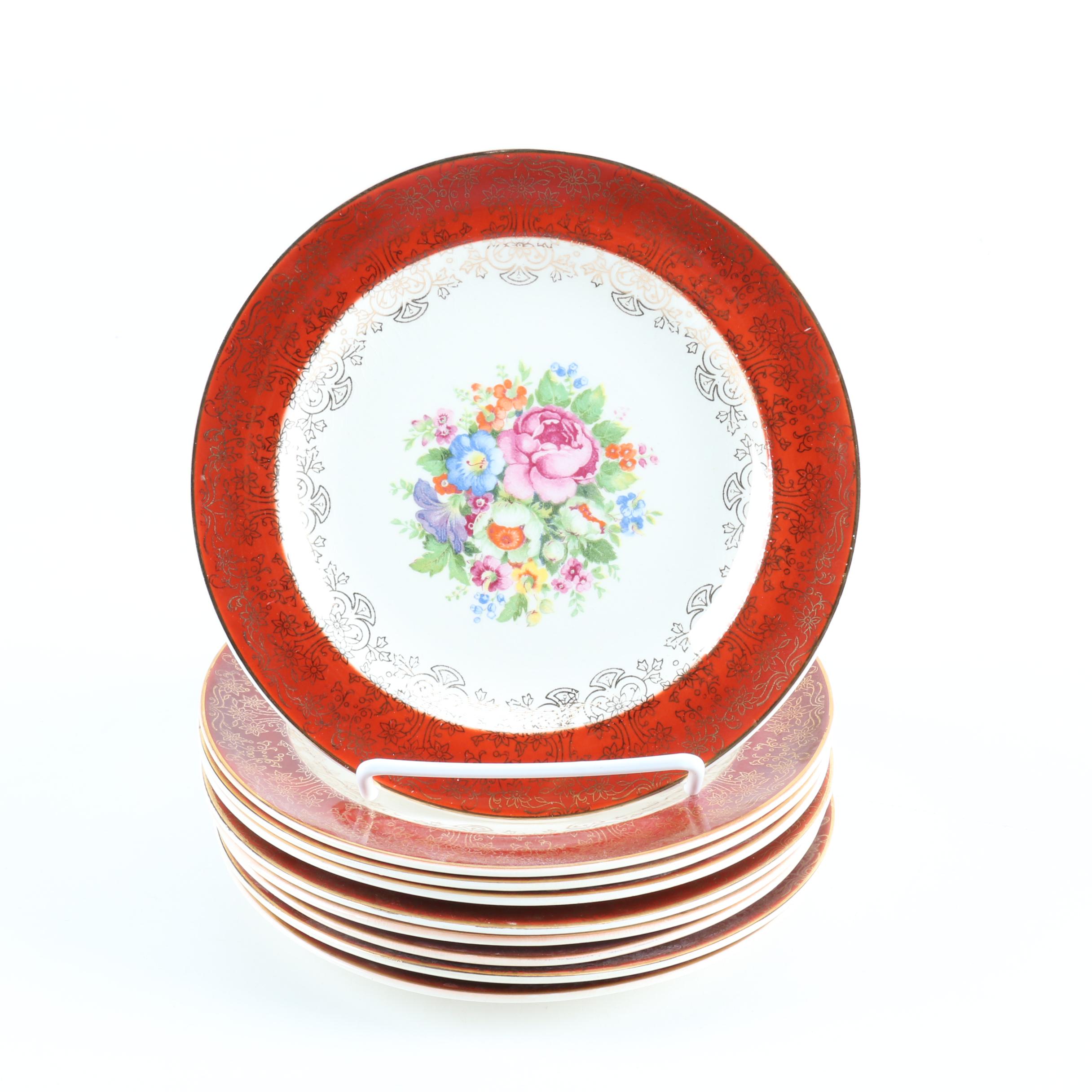 Mid Century Salem "Aristocrat Maroon" 23k Gold Trimmed China