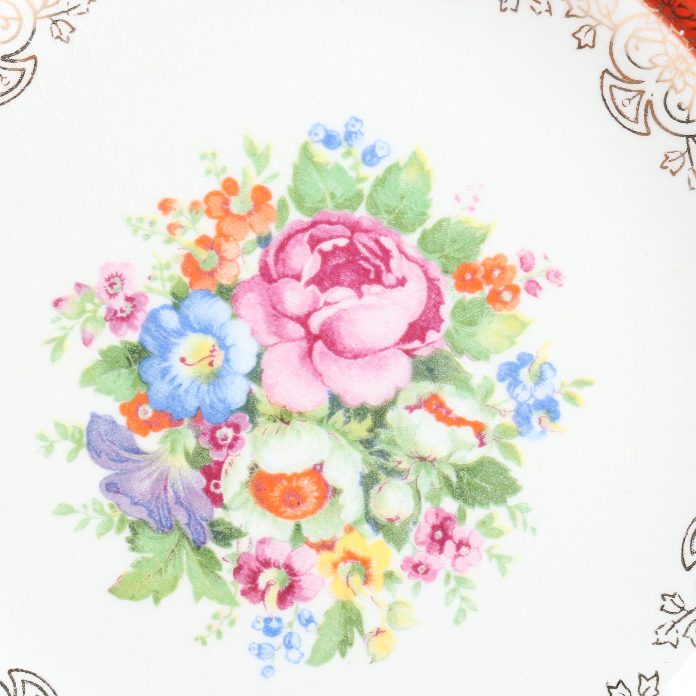 Mid Century Salem "Aristocrat Maroon" 23k Gold Trimmed China