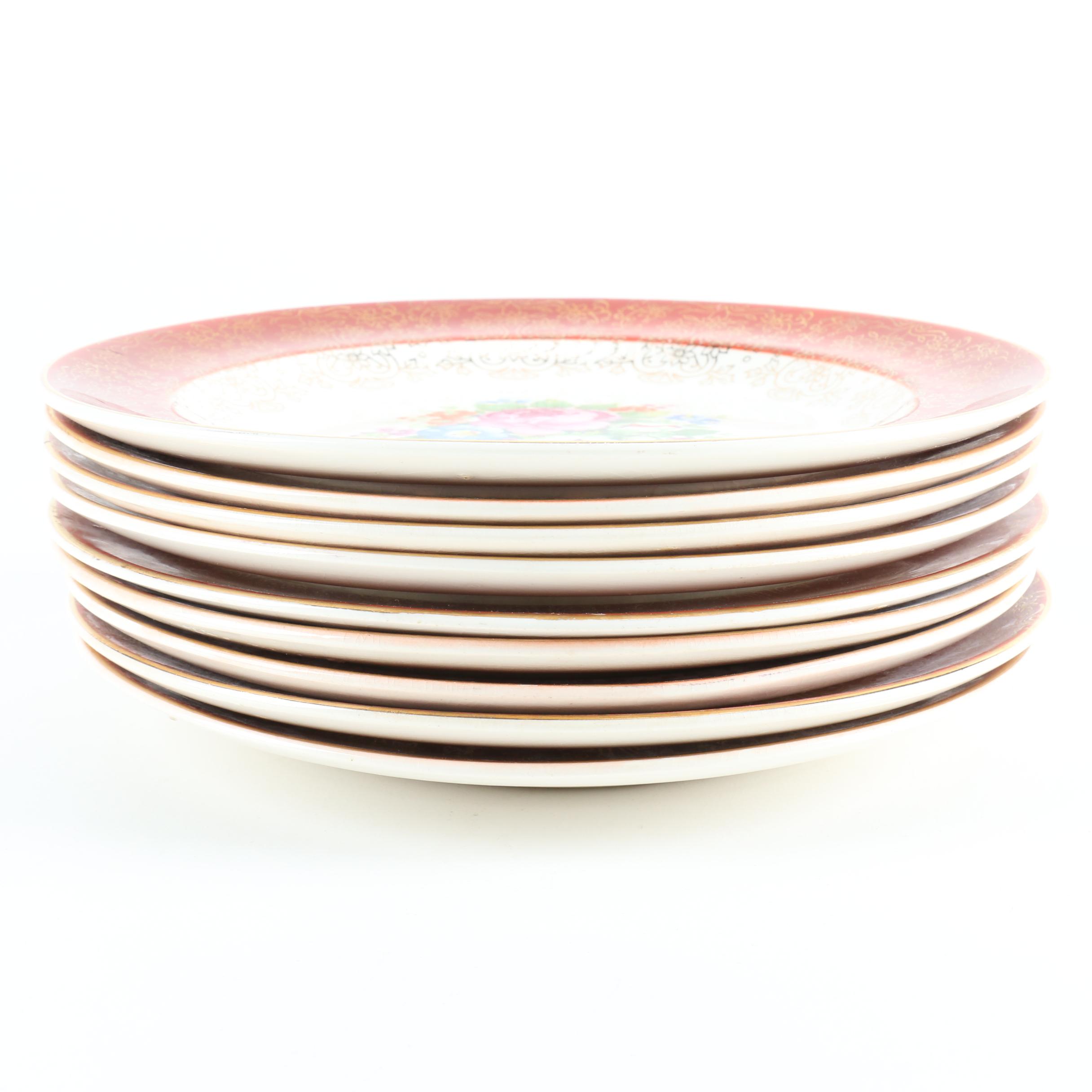 Mid Century Salem "Aristocrat Maroon" 23k Gold Trimmed China