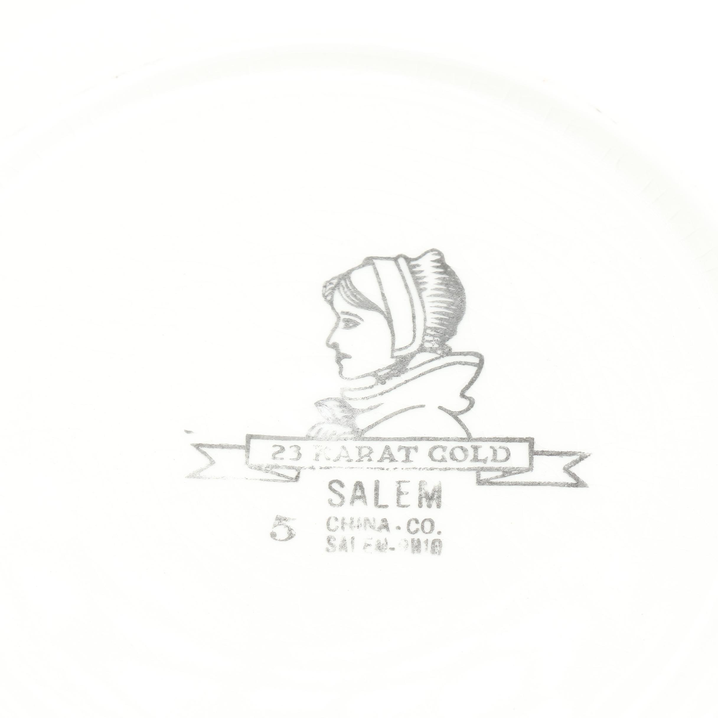 Mid Century Salem "Aristocrat Maroon" 23k Gold Trimmed China