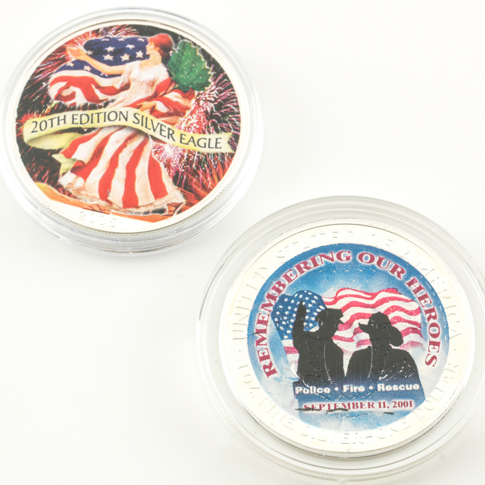Two Colorized Walking Liberty Silver Eagles