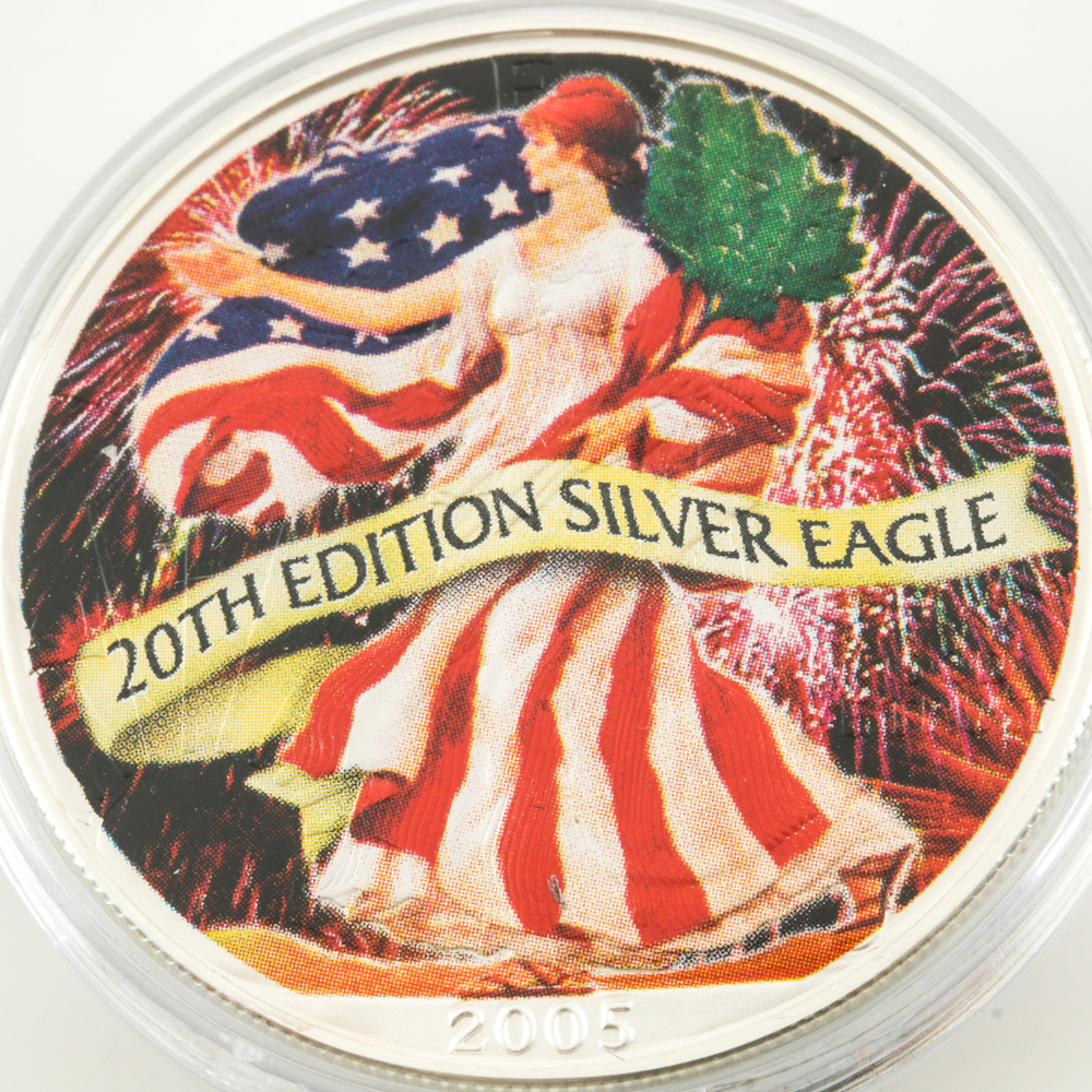 Two Colorized Walking Liberty Silver Eagles