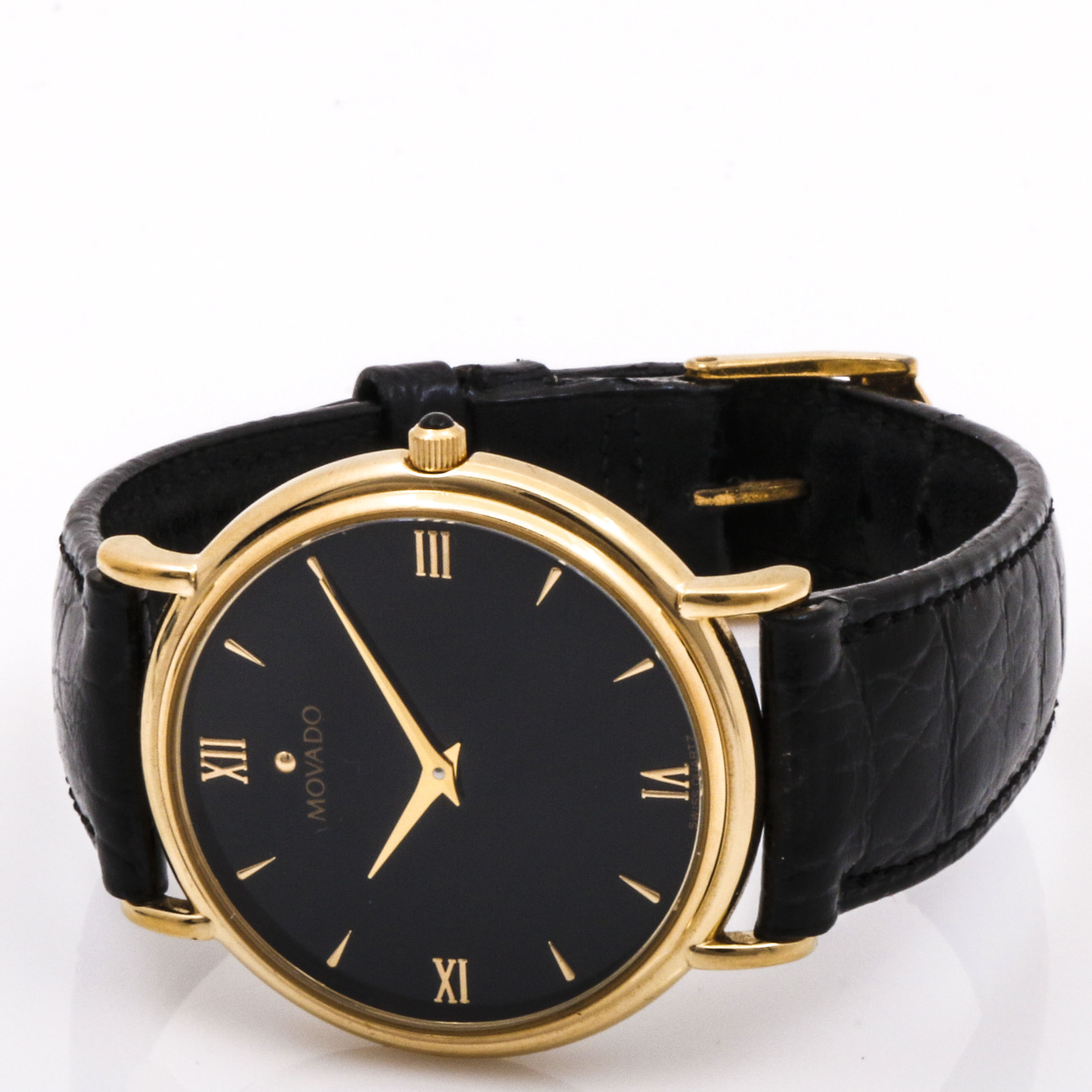 Movado Stainless Steel Black Leather Watch