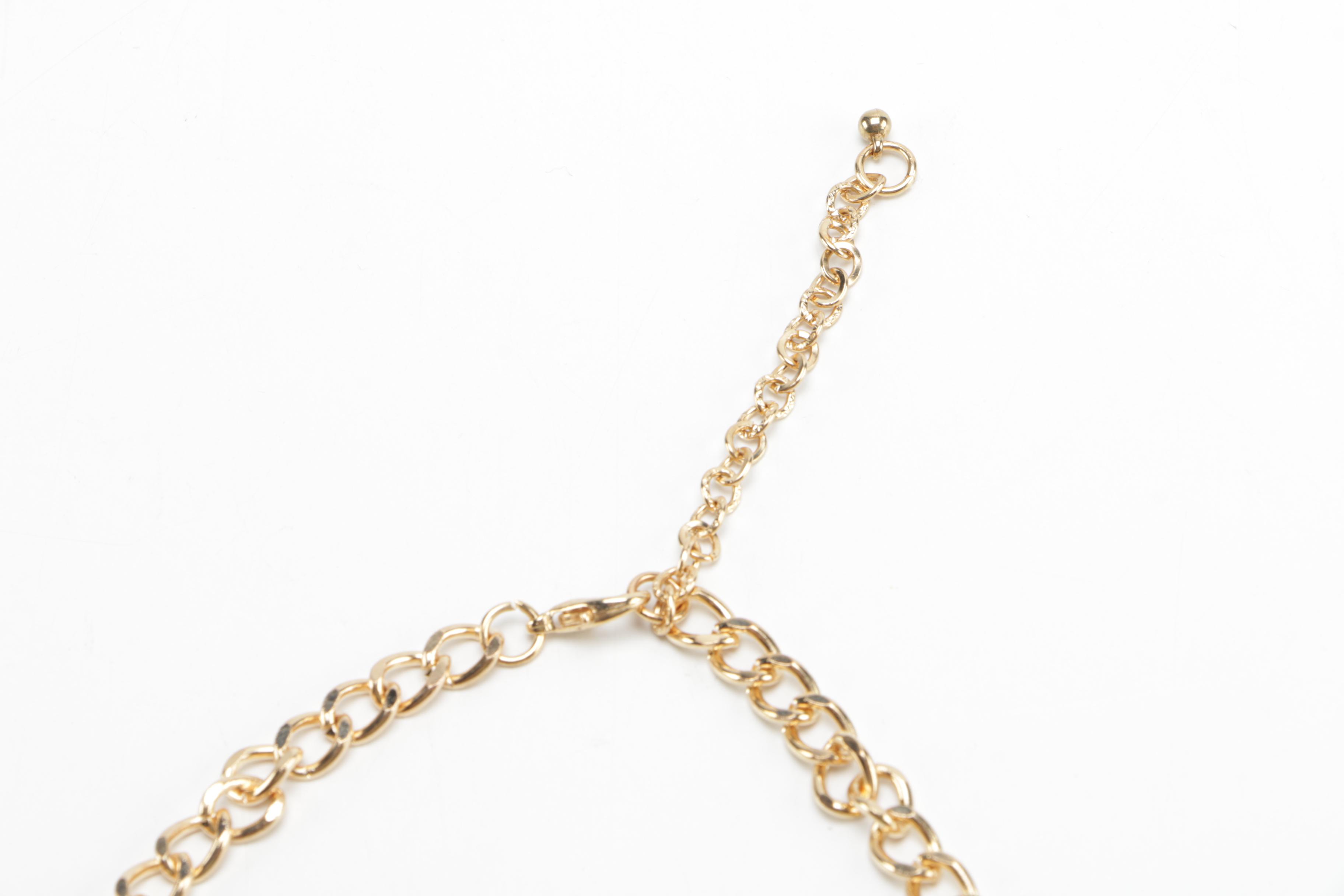 Gold Tone Statement Necklace With Rhinestones