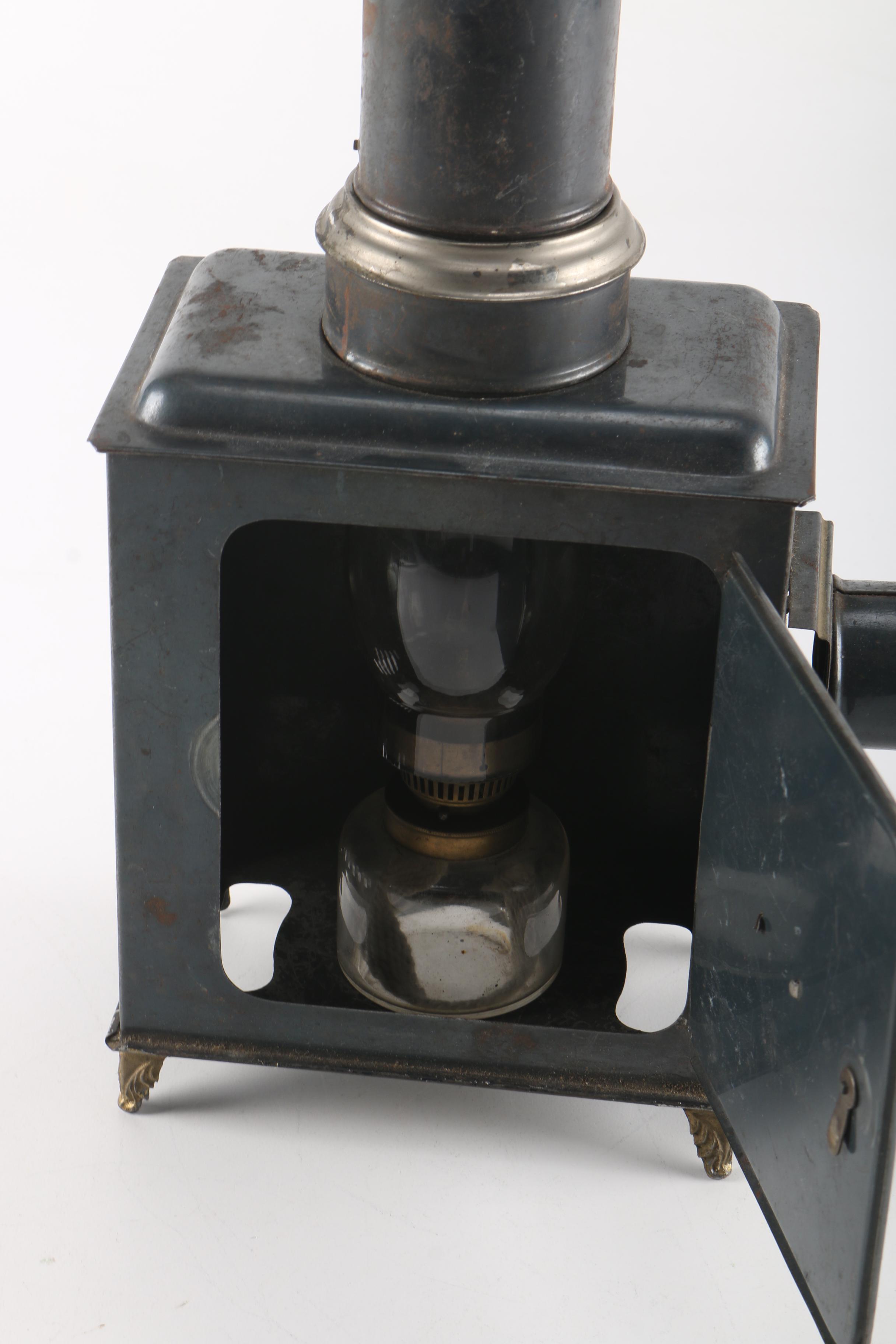 Antique Candle-Operated Slide Projector With Slides