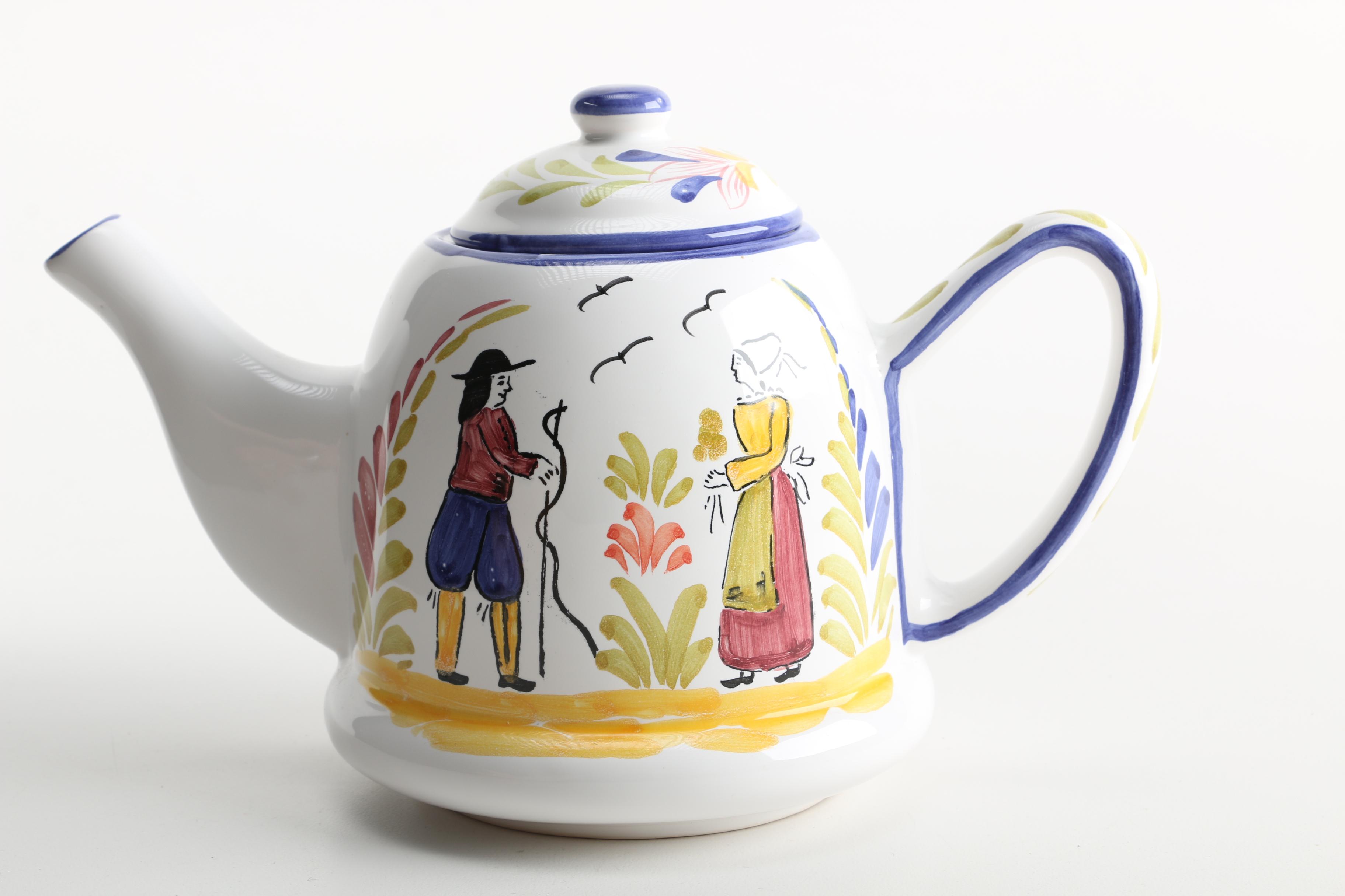 Hand-Painted Portuguese Ceramic Tea Set