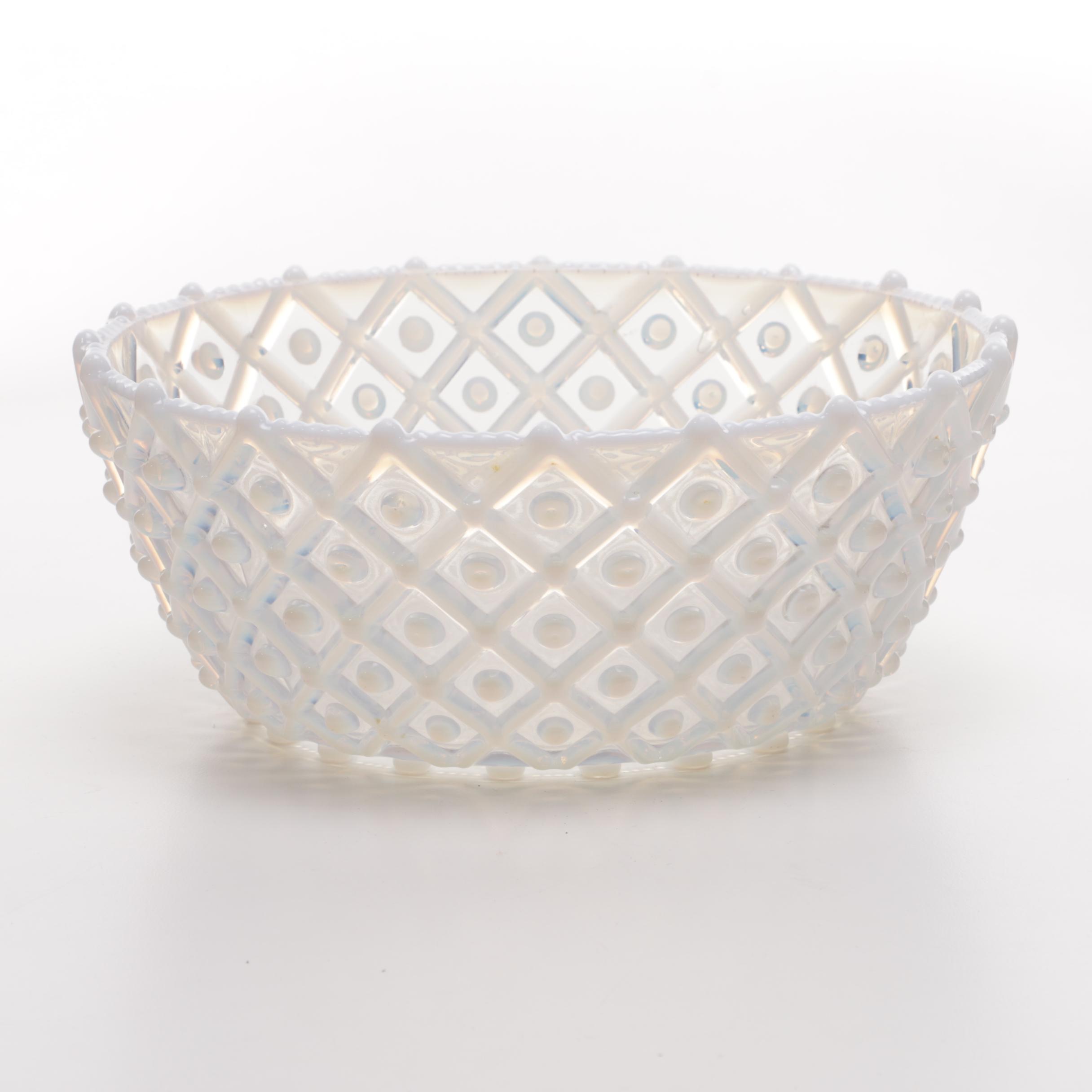 Hobnail Opalescent Pressed Glass Bowl and Milk Glass Butter Dish