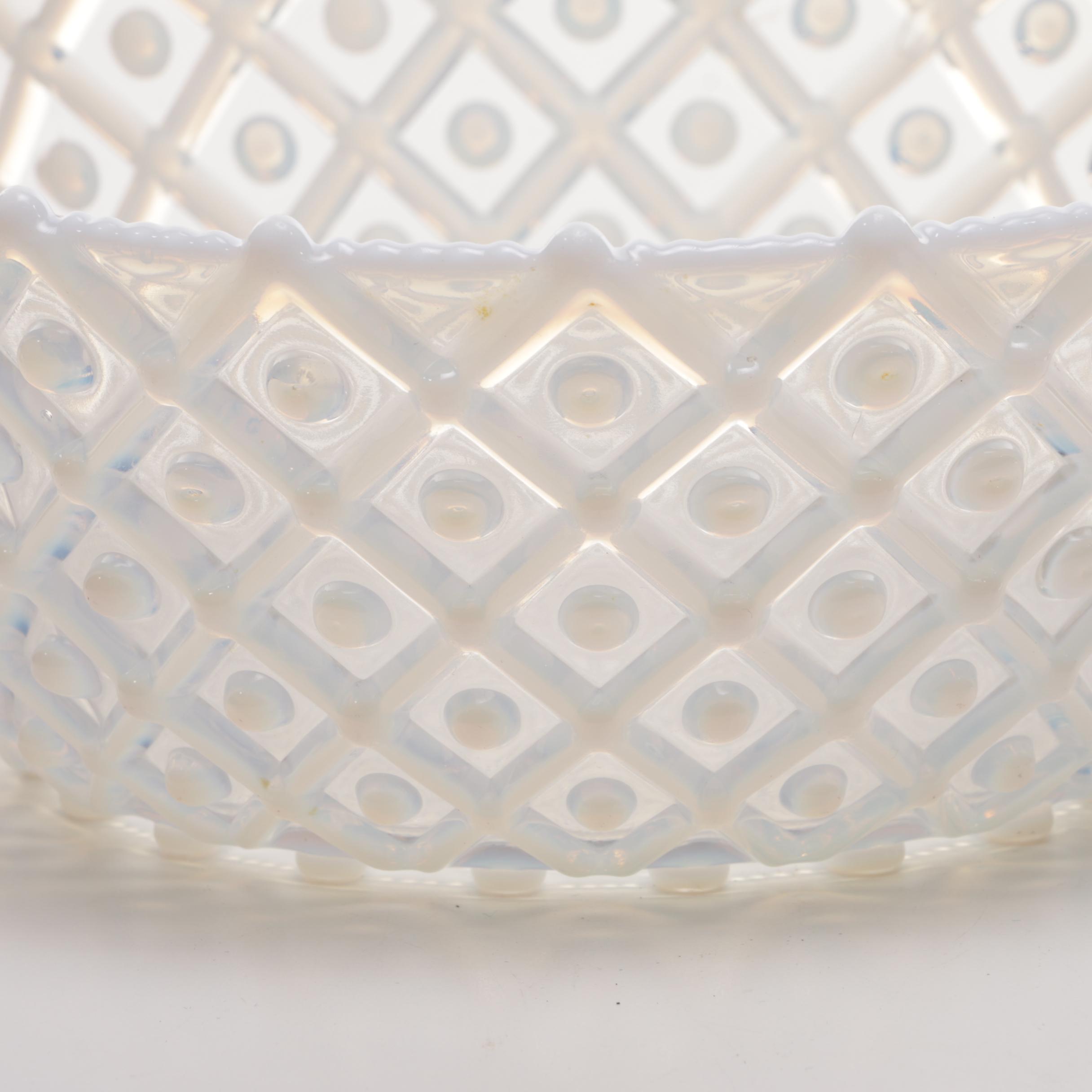 Hobnail Opalescent Pressed Glass Bowl and Milk Glass Butter Dish