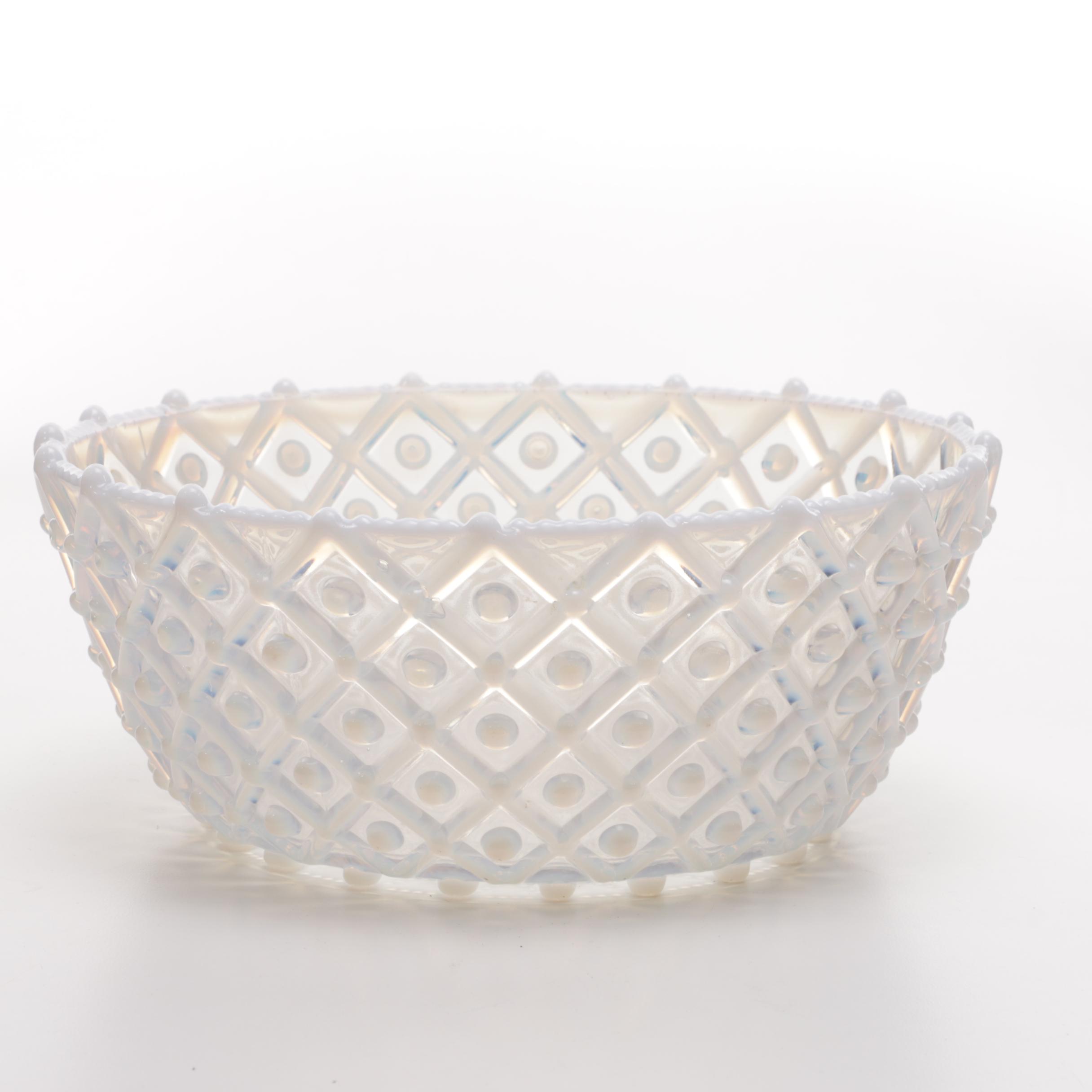 Hobnail Opalescent Pressed Glass Bowl and Milk Glass Butter Dish