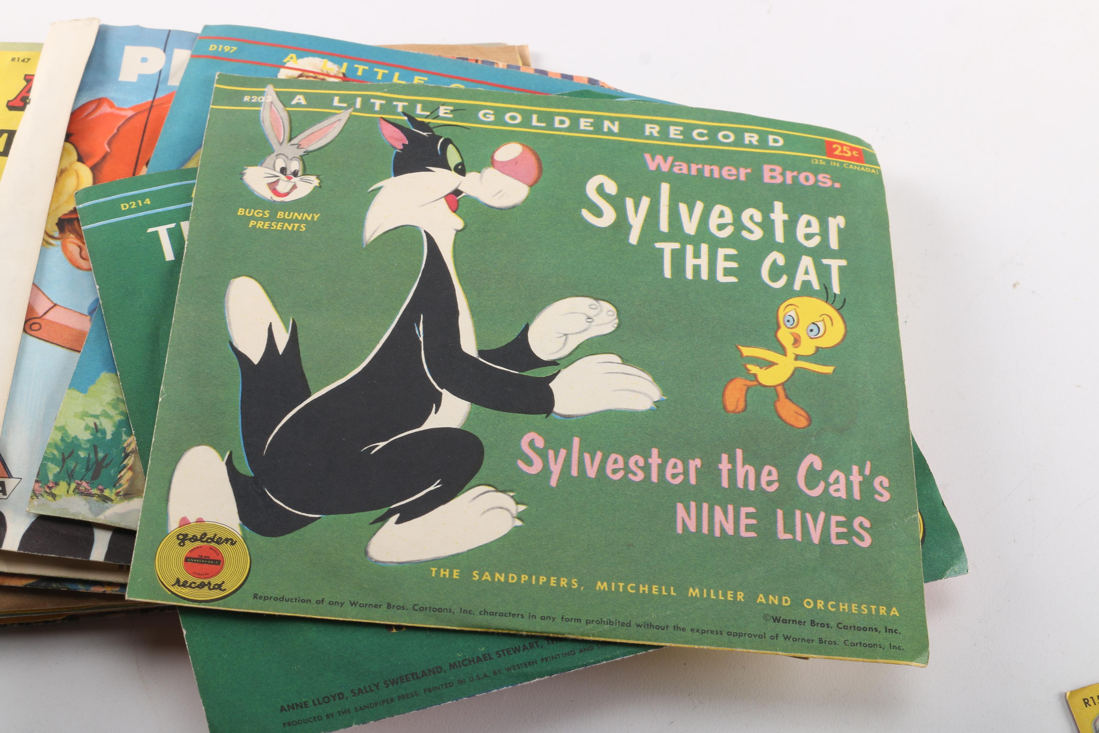 Vintage 45 RPM Cases and Records Including Elvis Presley, Folk, and Children's Songs