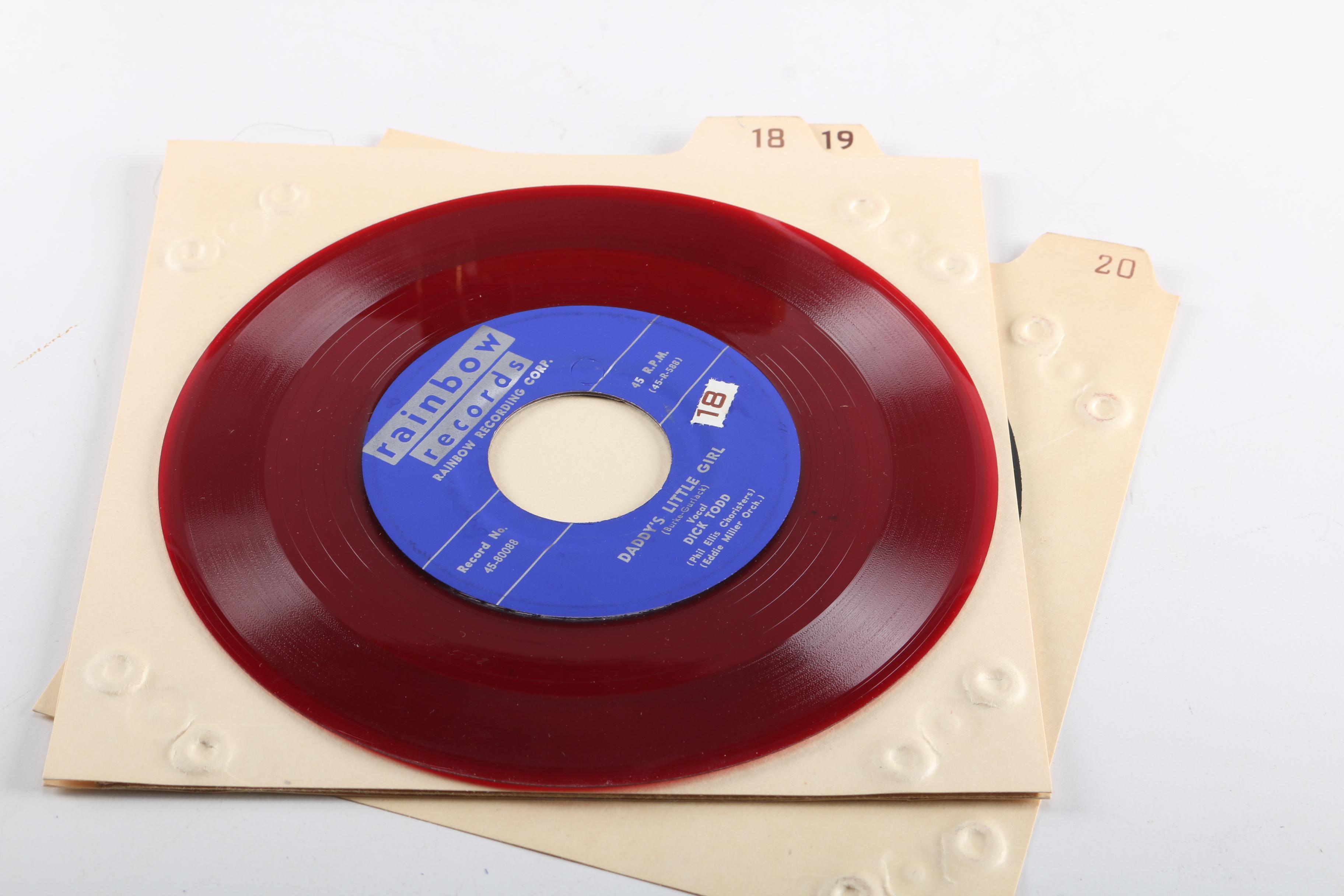 Vintage 45 RPM Cases and Records Including Elvis Presley, Folk, and Children's Songs