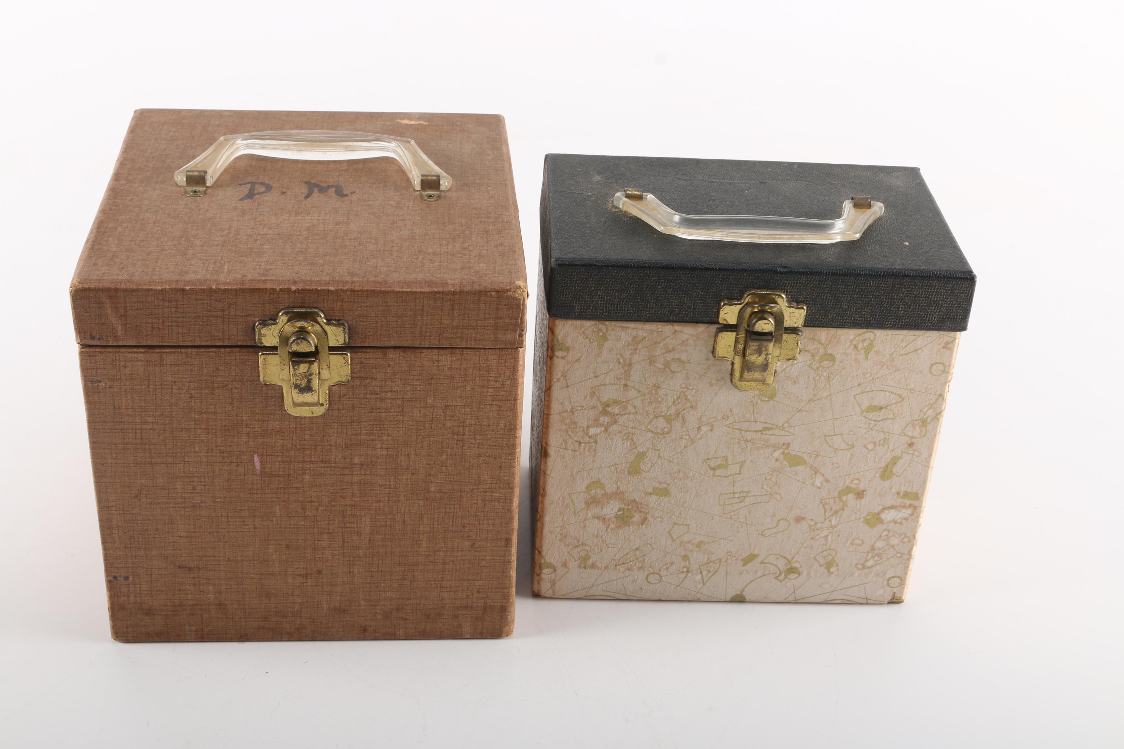 Vintage 45 RPM Cases and Records Including Elvis Presley, Folk, and Children's Songs