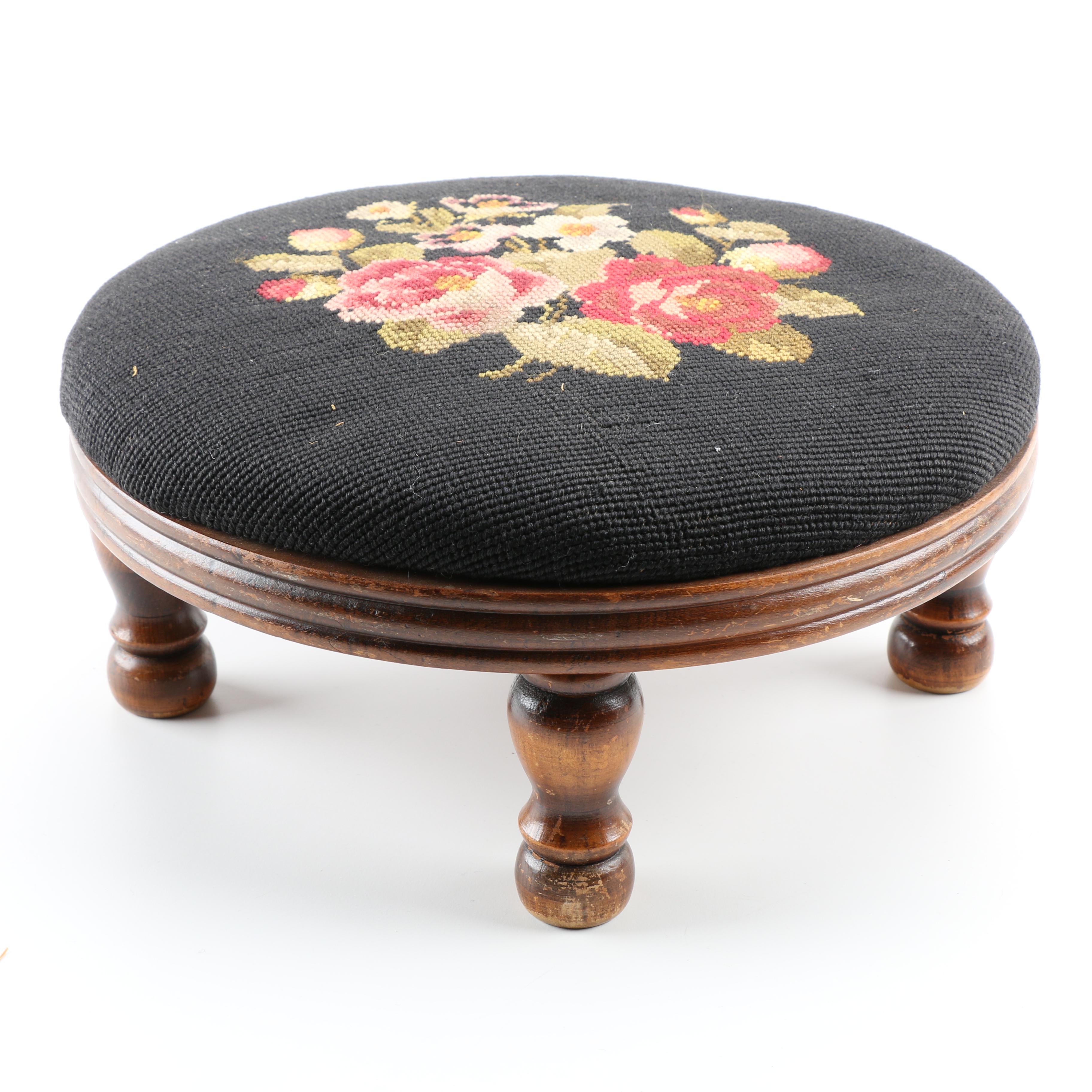 Vintage Needlepoint Footstool