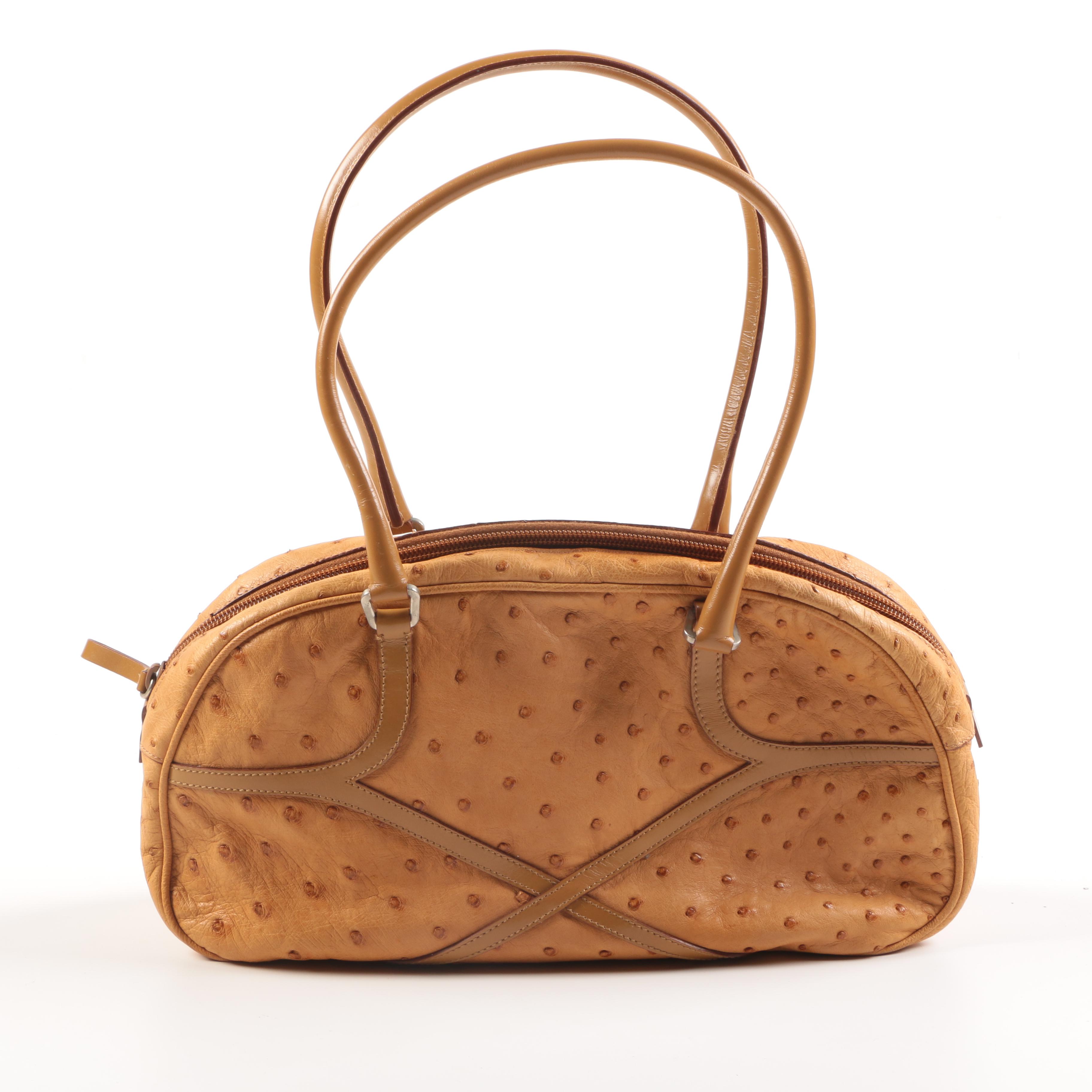 Prada Cognac Ostrich Leather Shoulder Bag
