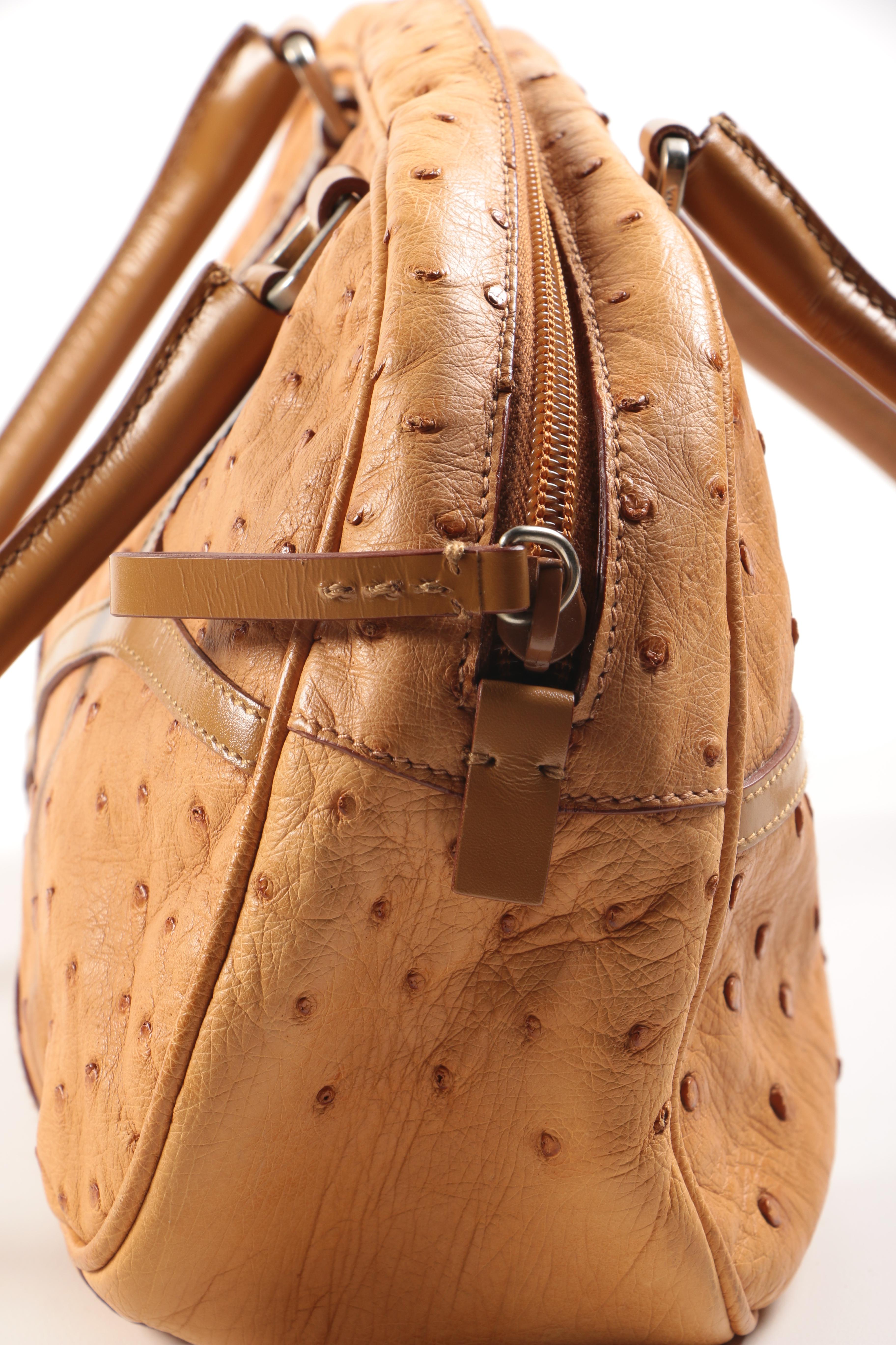 Prada Cognac Ostrich Leather Shoulder Bag