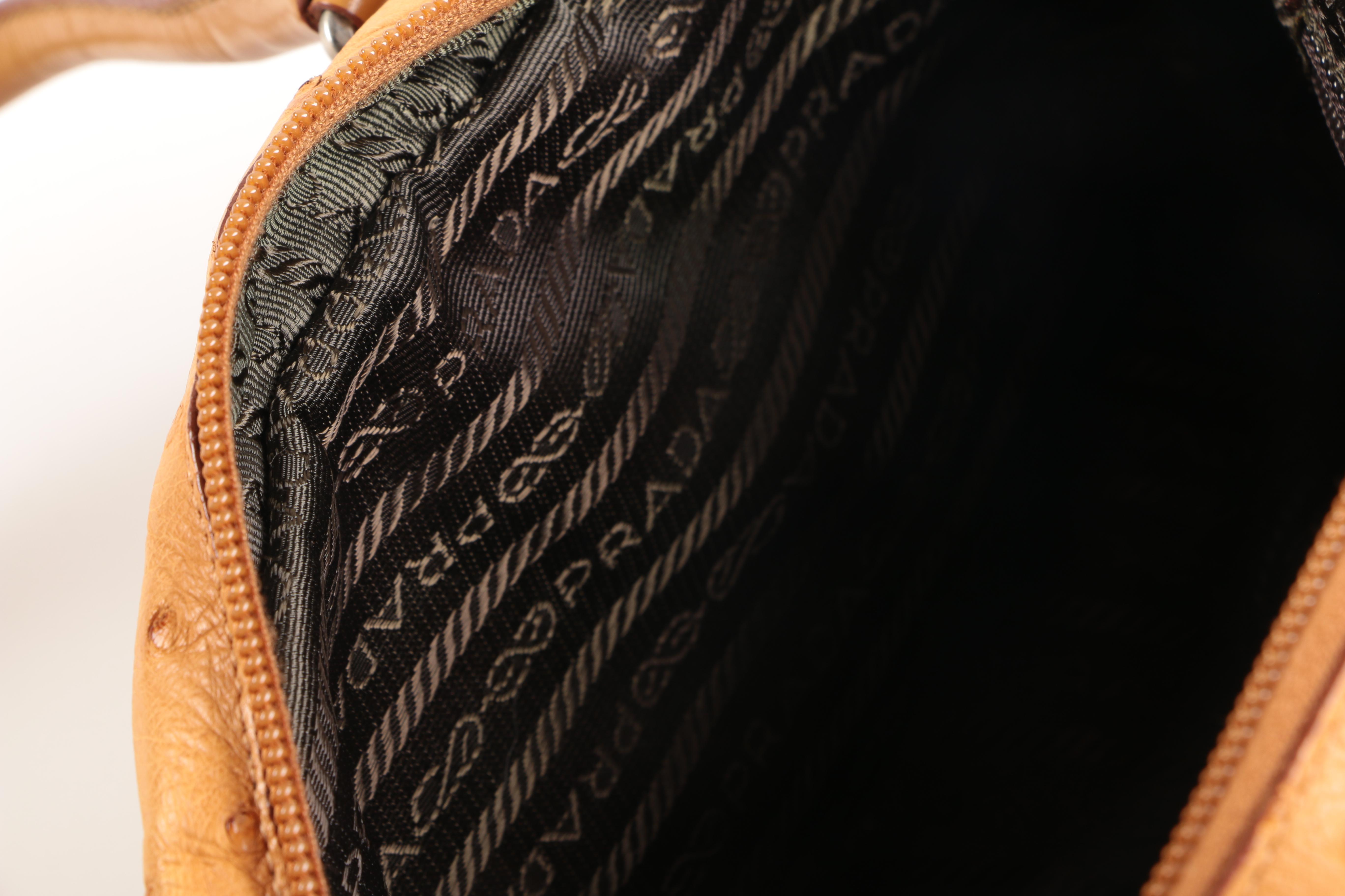 Prada Cognac Ostrich Leather Shoulder Bag