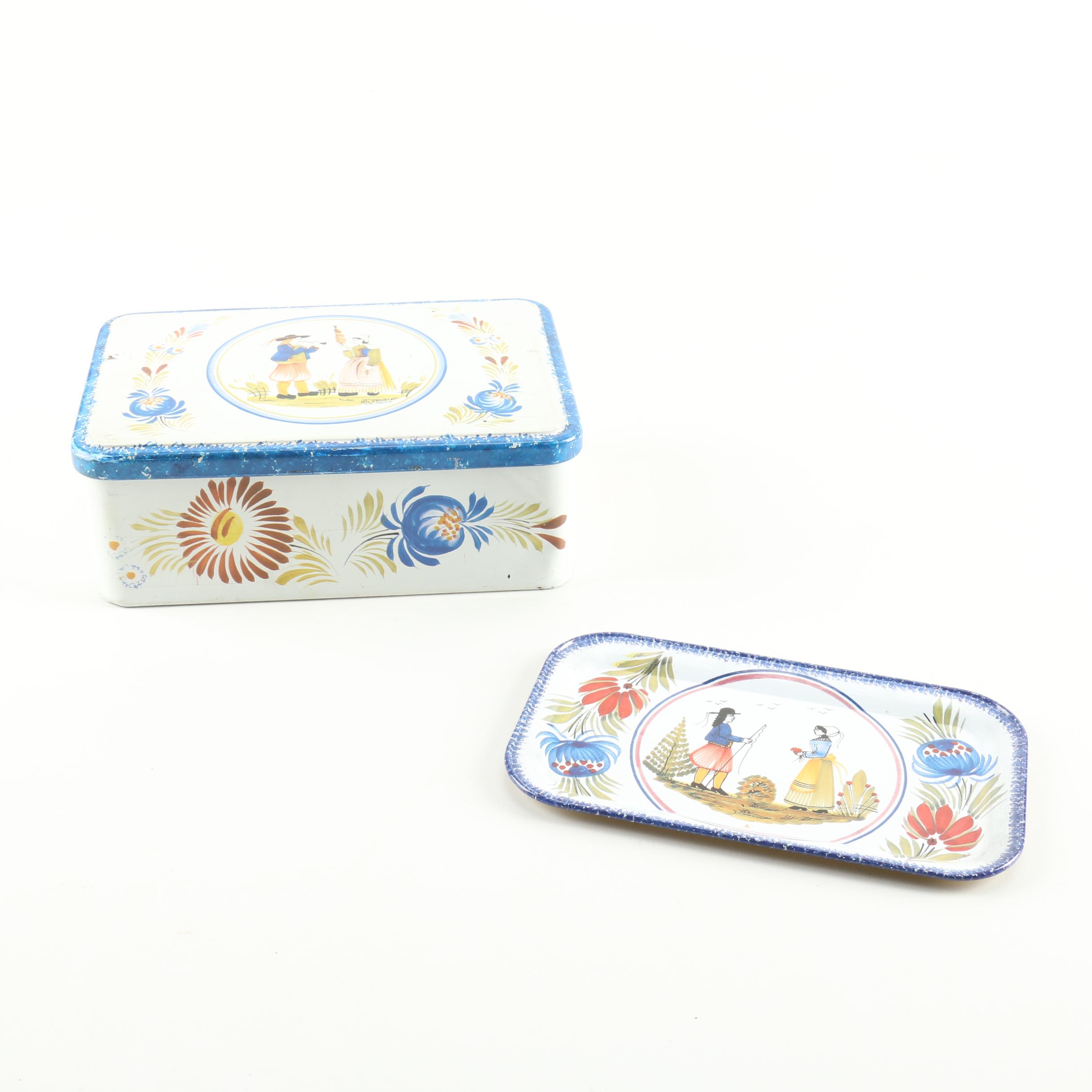 Massilly France Tin Box and Plate