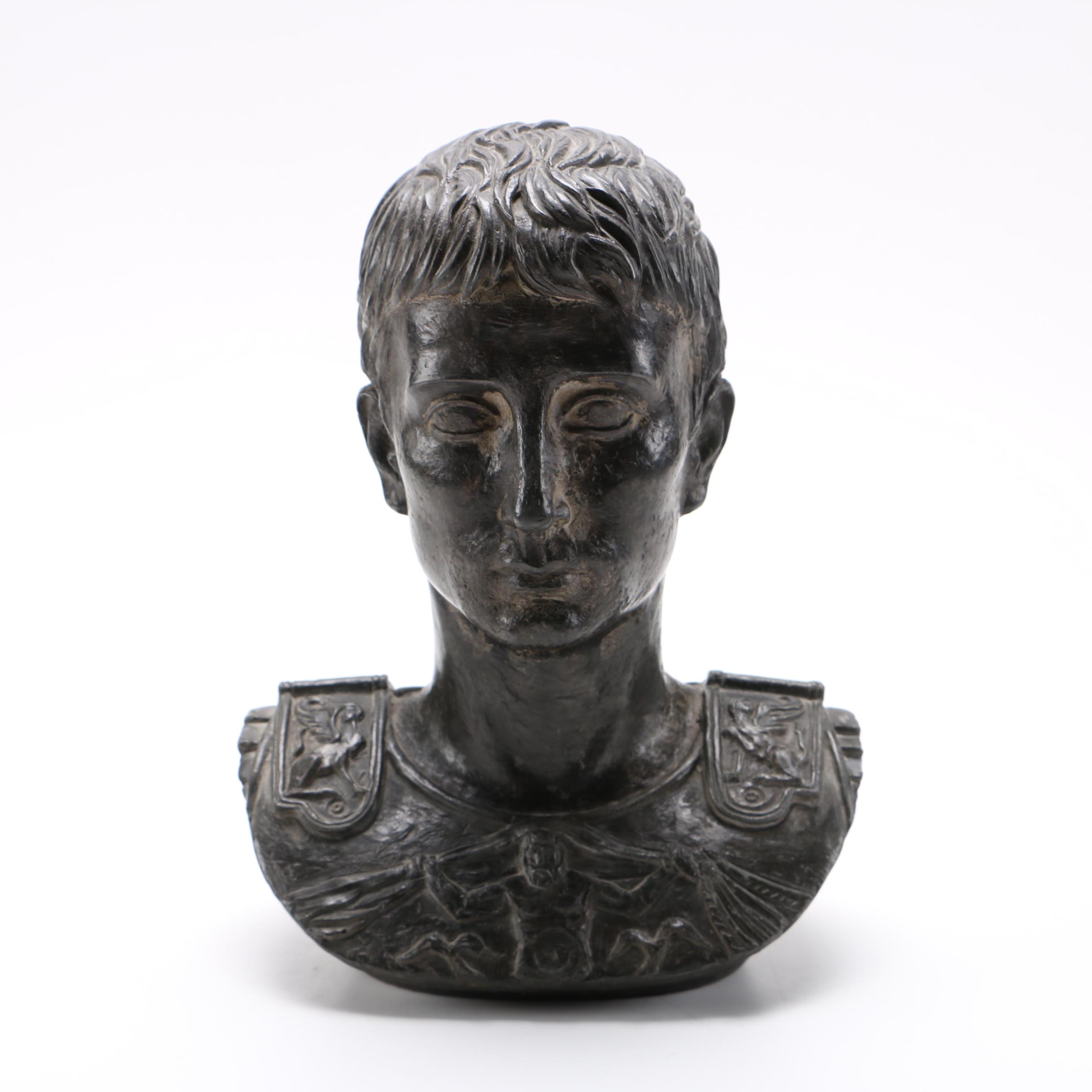 Classical Roman Style Plaster Bust of Augustus Caesar