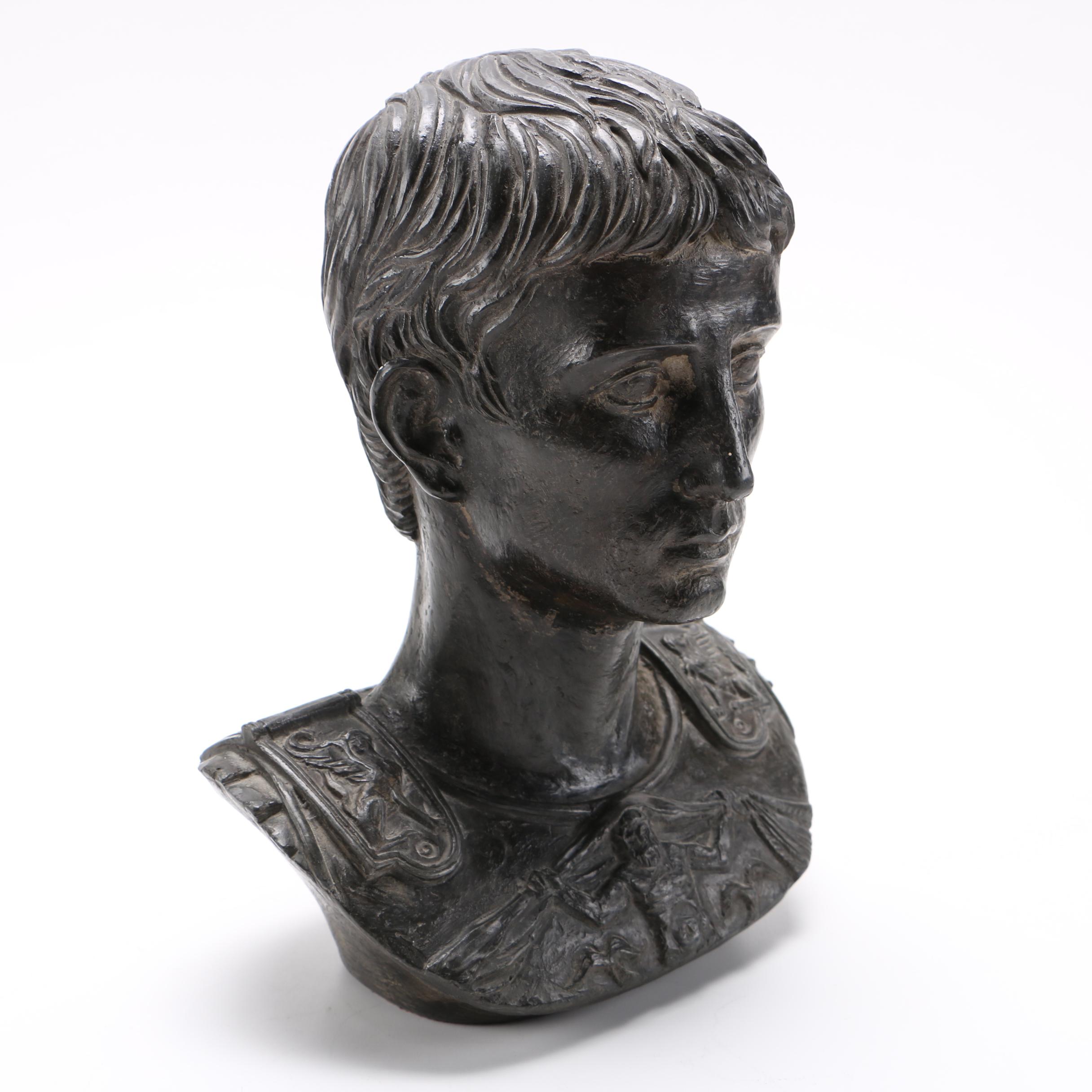 Classical Roman Style Plaster Bust of Augustus Caesar
