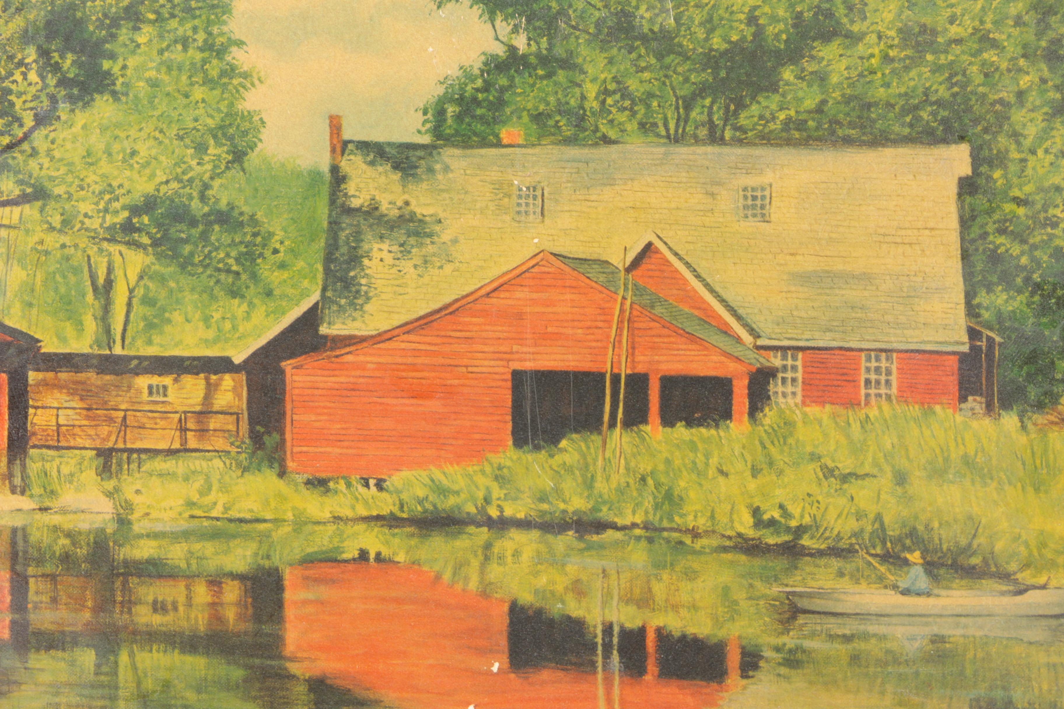 Lithograph on Cardboard After Gene Pelham "Peaceful Waters"