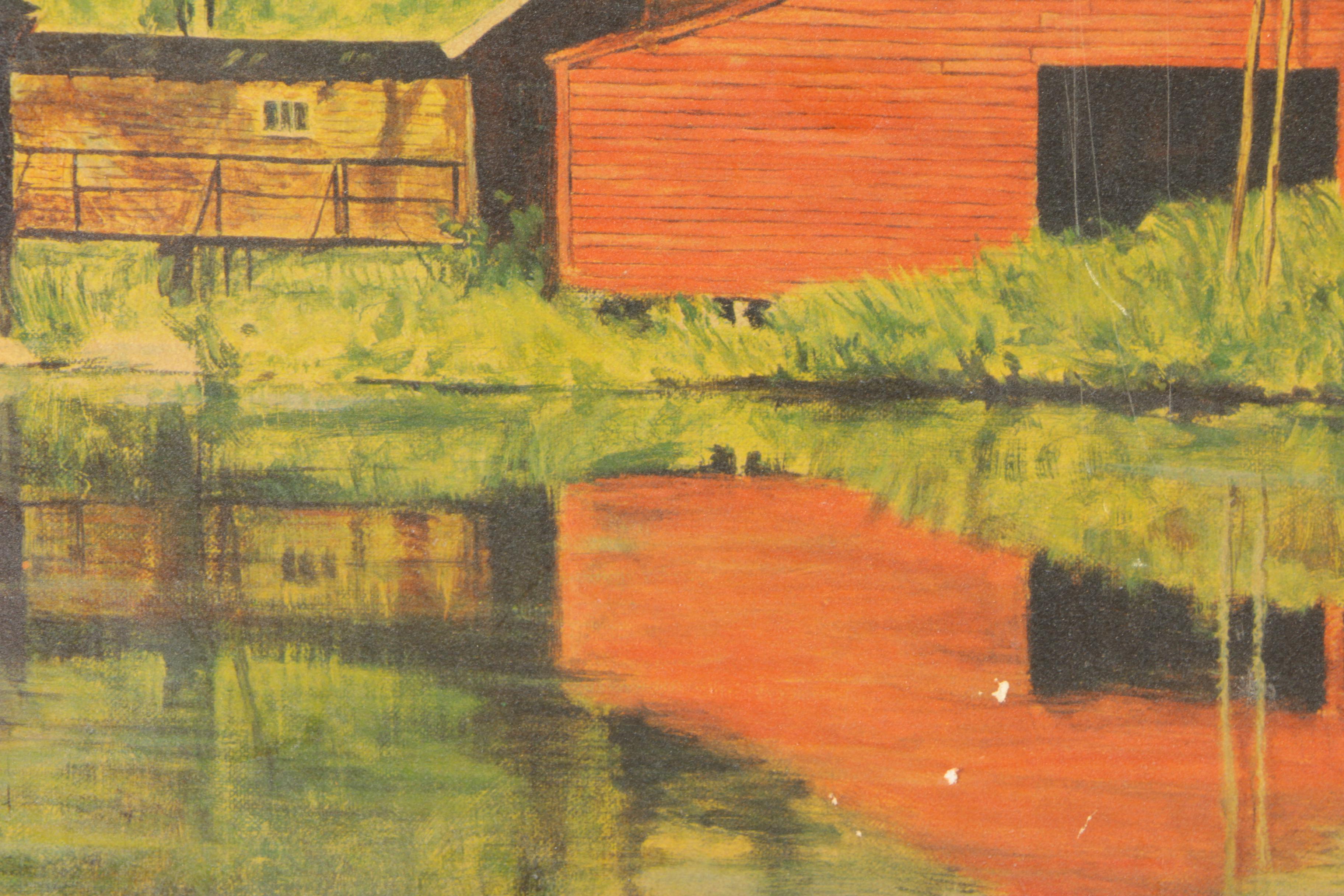 Lithograph on Cardboard After Gene Pelham "Peaceful Waters"