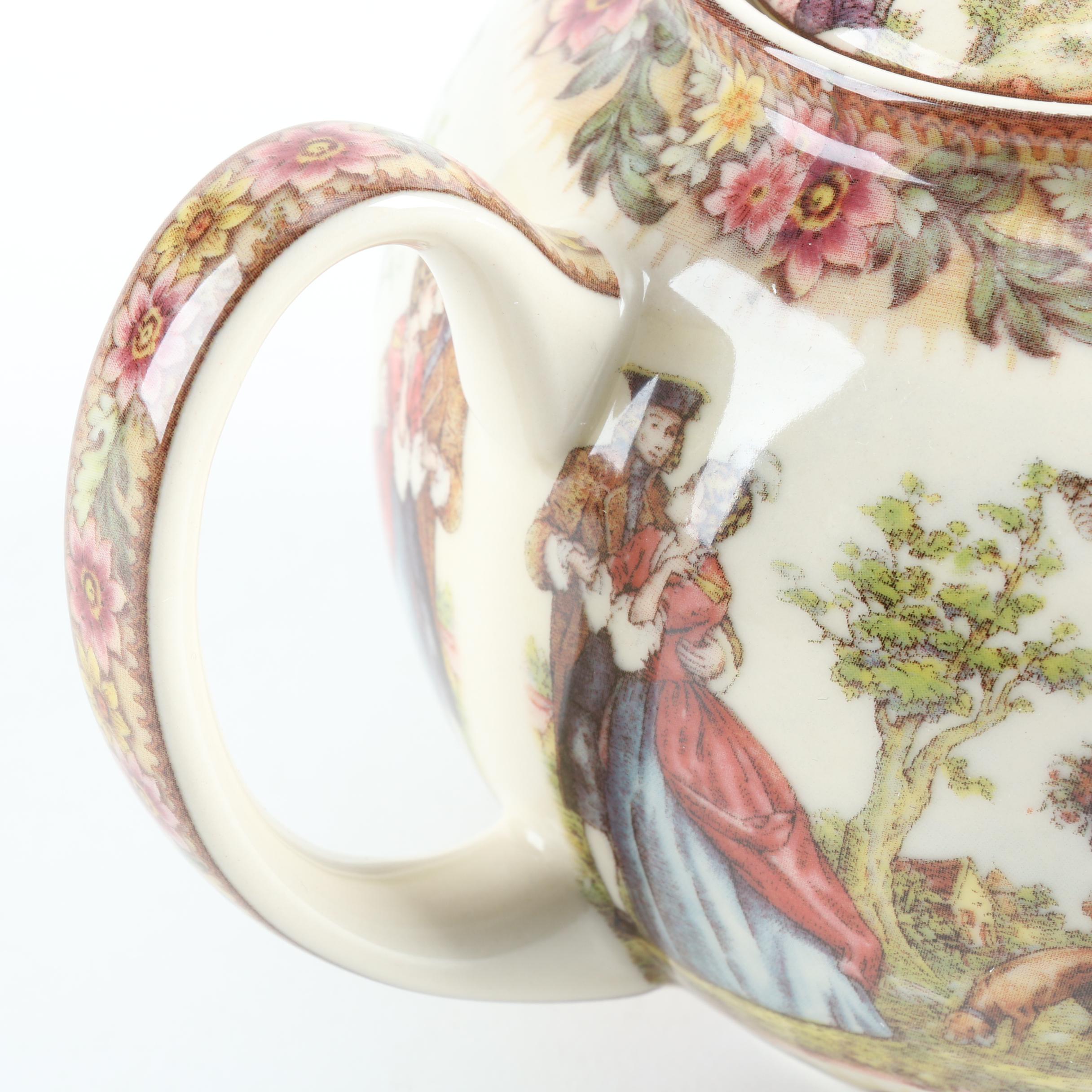 Transfer Decorated Ceramic Teapot