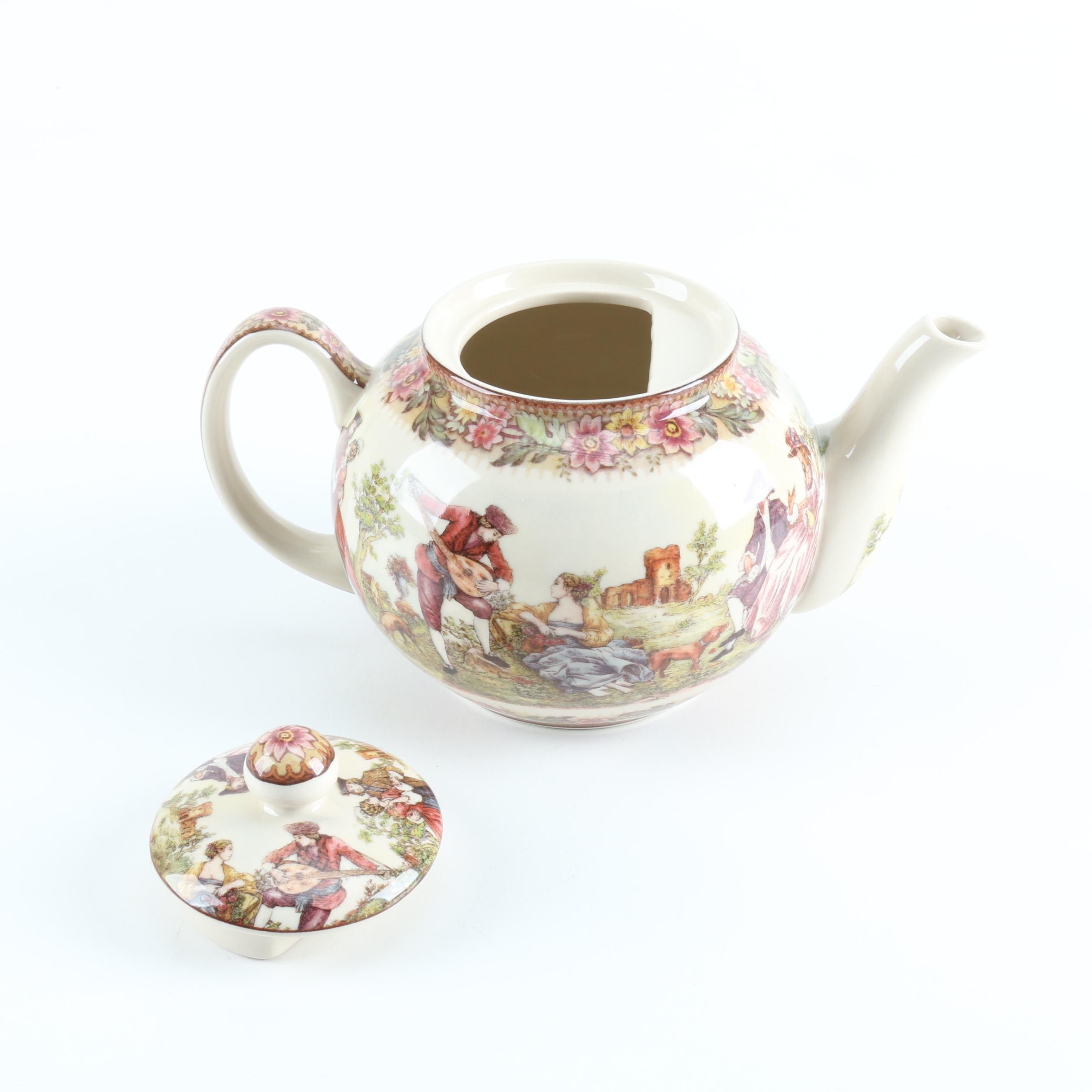 Transfer Decorated Ceramic Teapot