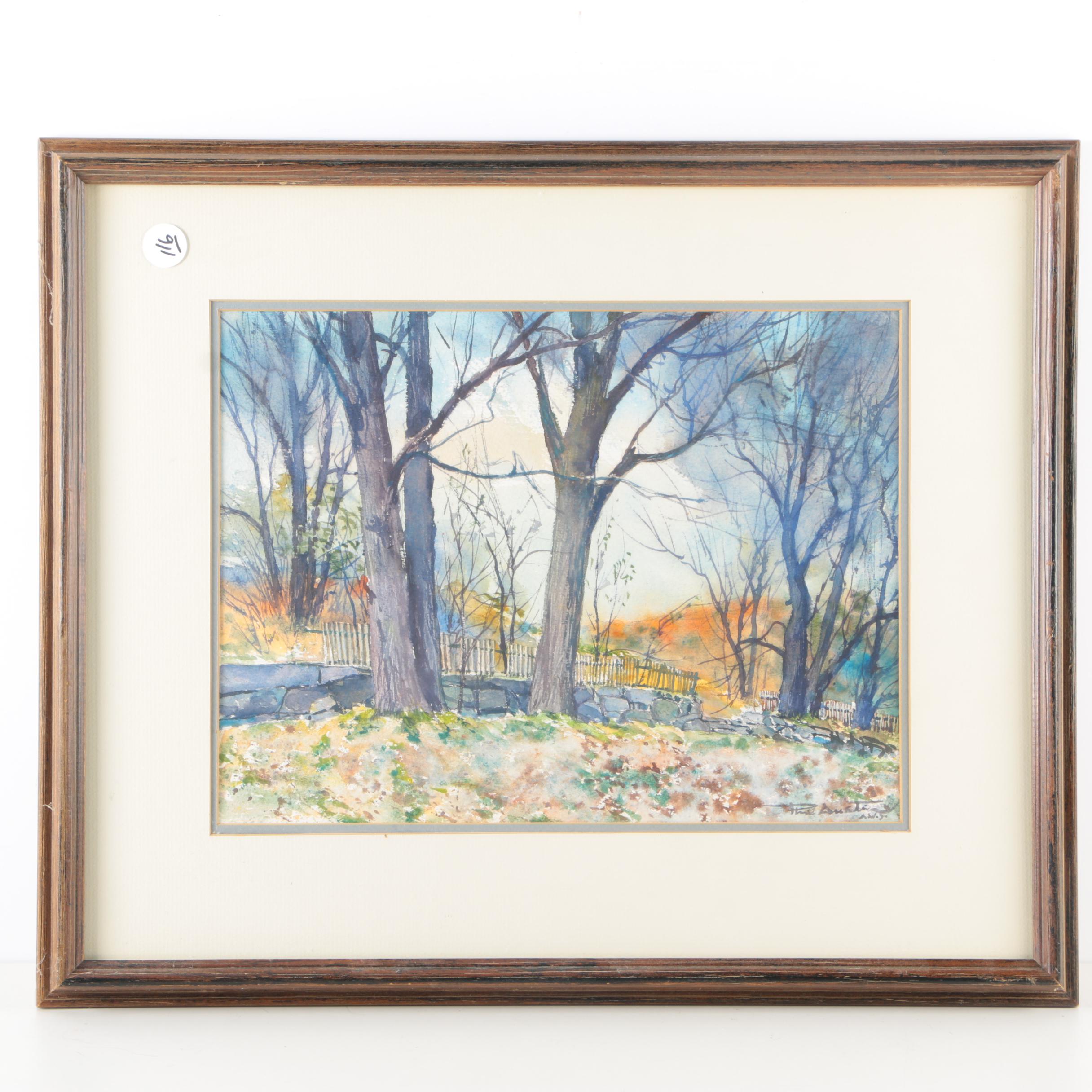 Phil Austin Watercolor on Paper "The Fence"