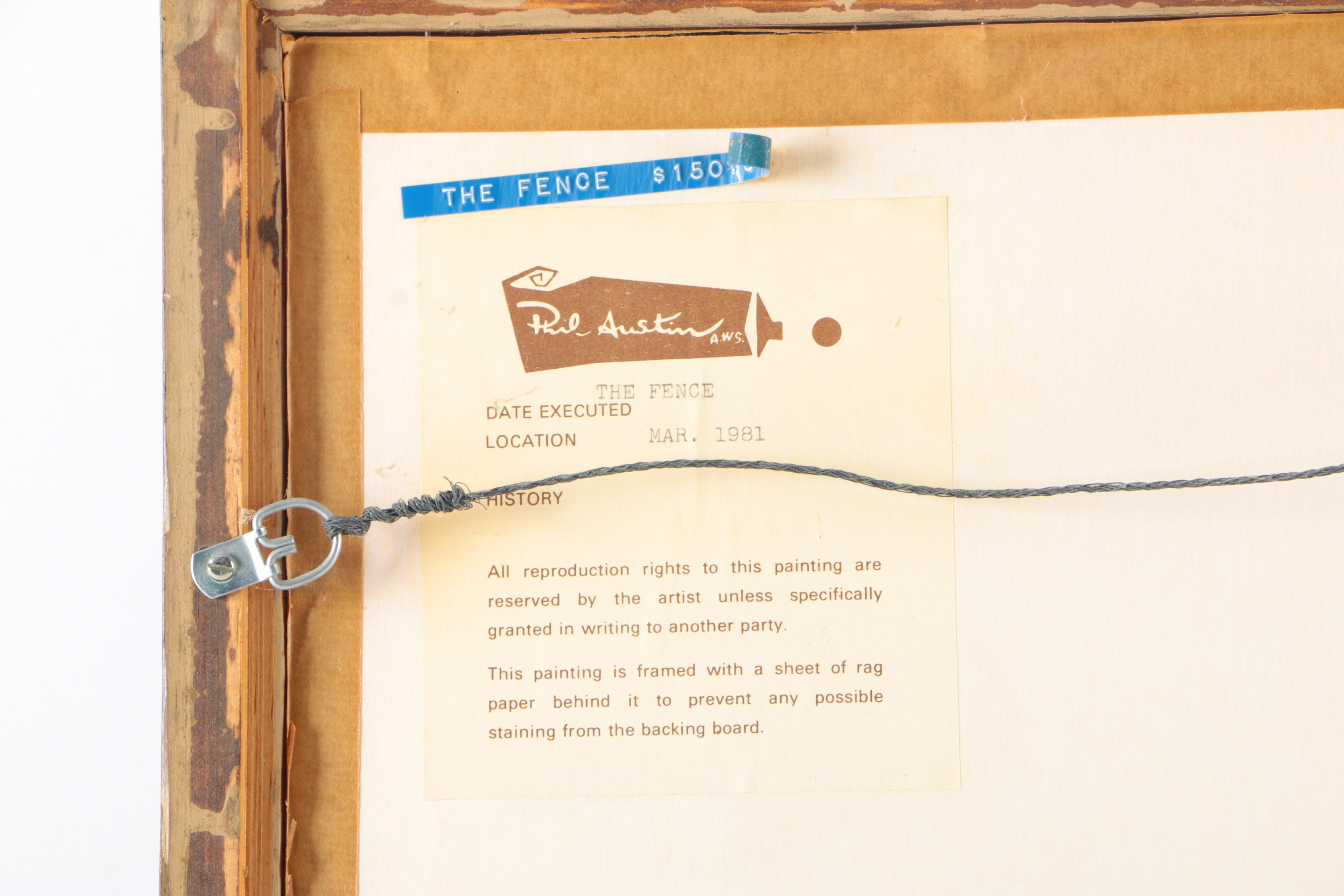 Phil Austin Watercolor on Paper "The Fence"