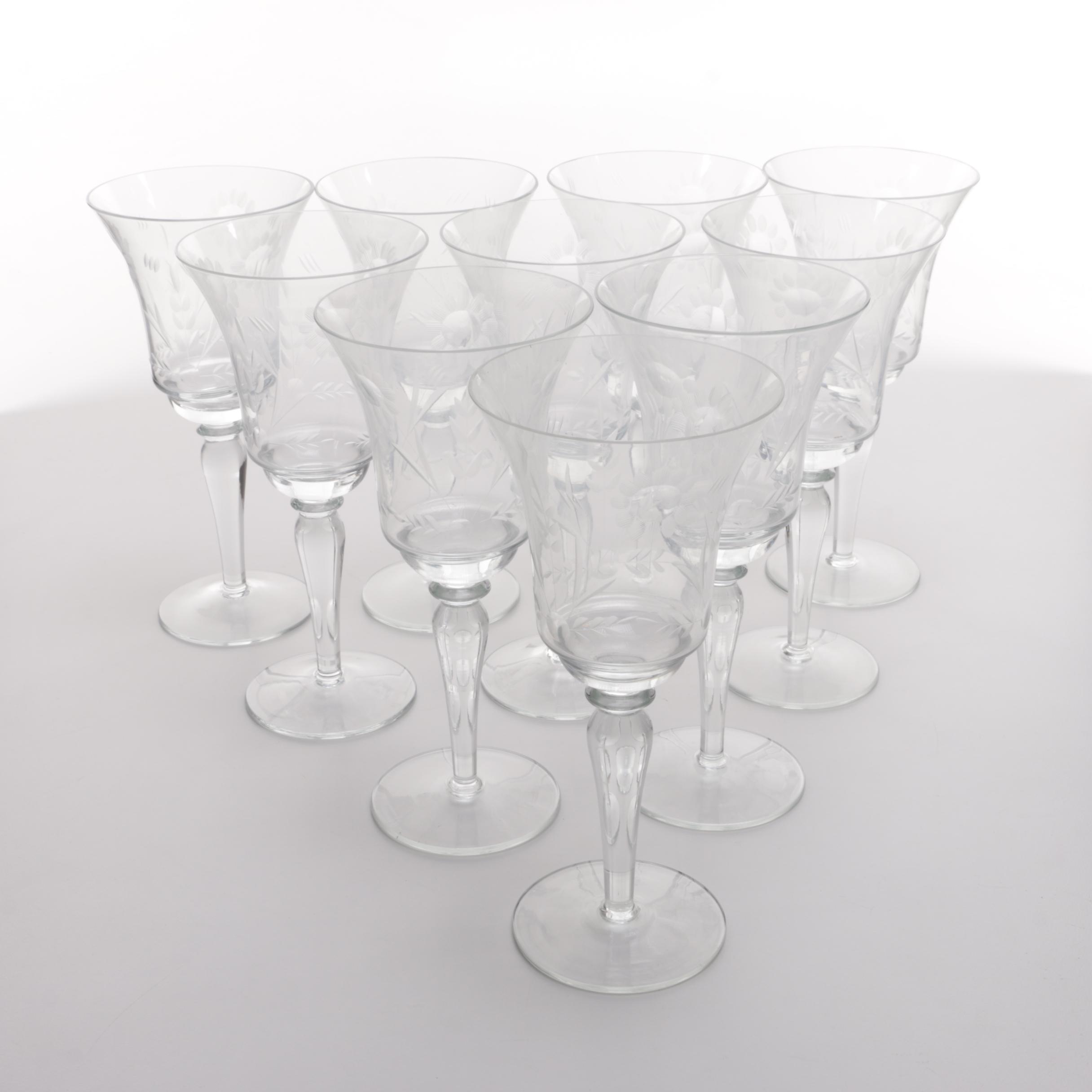 Floral Etched Wine Glasses