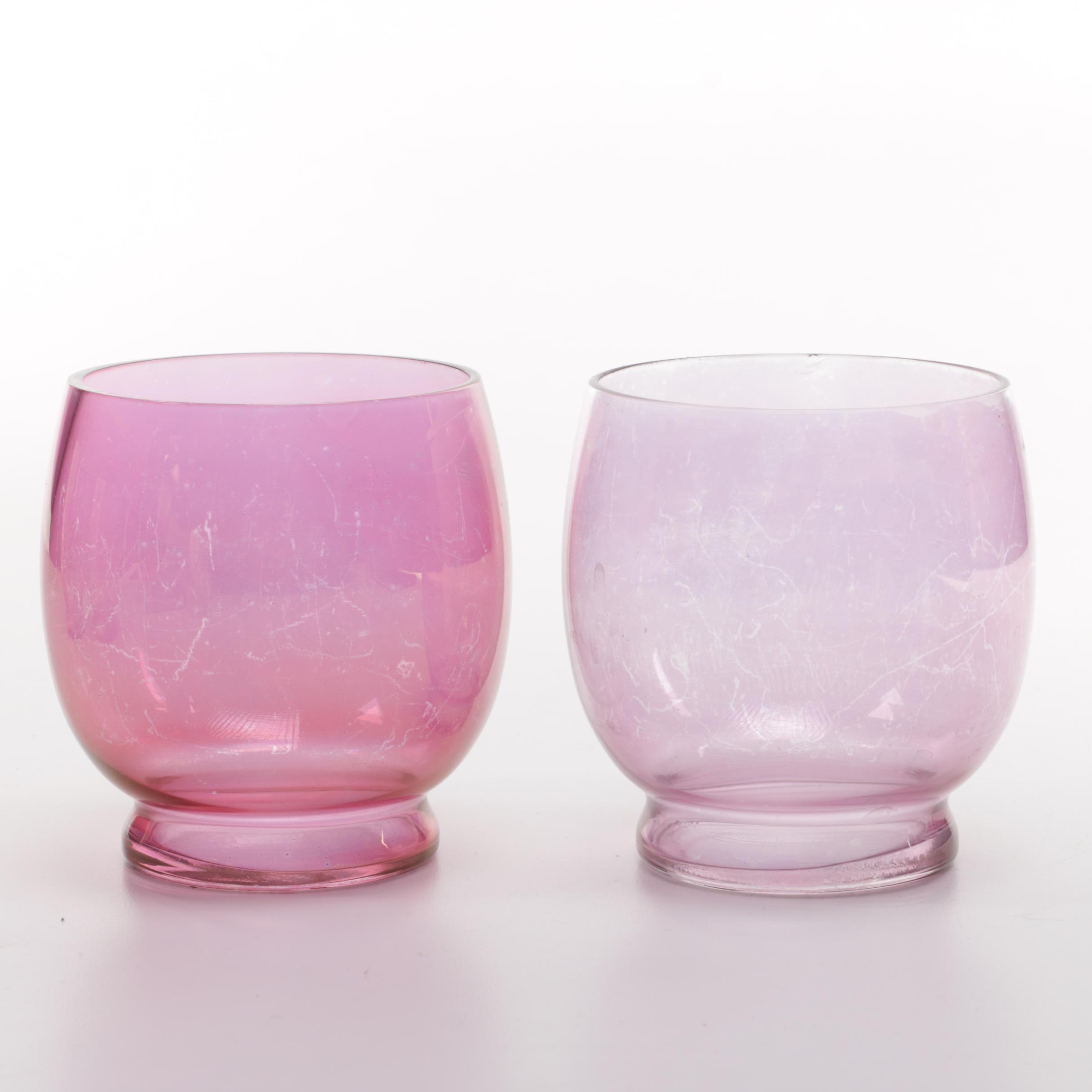 Colored Glass Pitcher and Matching Glasses