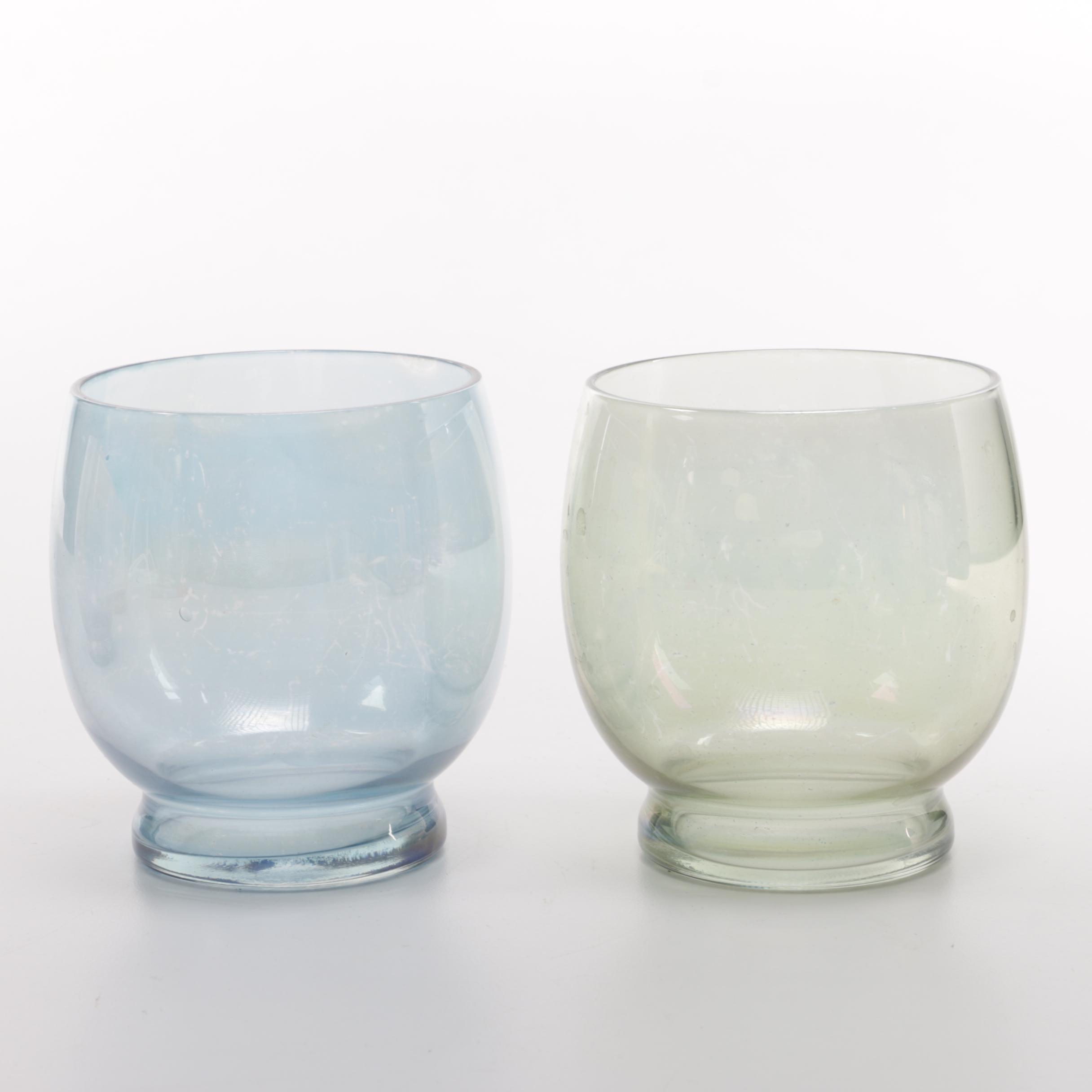 Colored Glass Pitcher and Matching Glasses