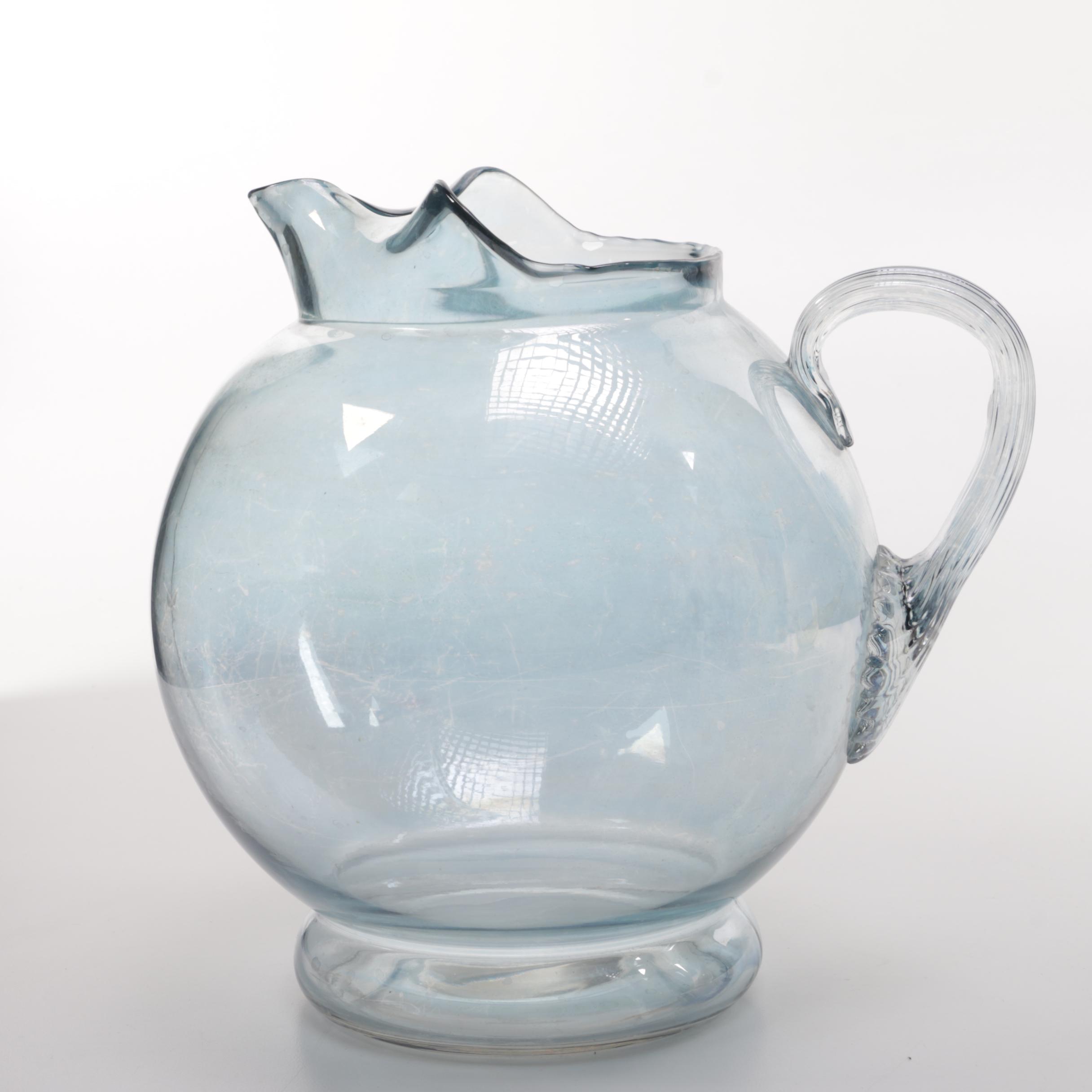 Colored Glass Pitcher and Matching Glasses