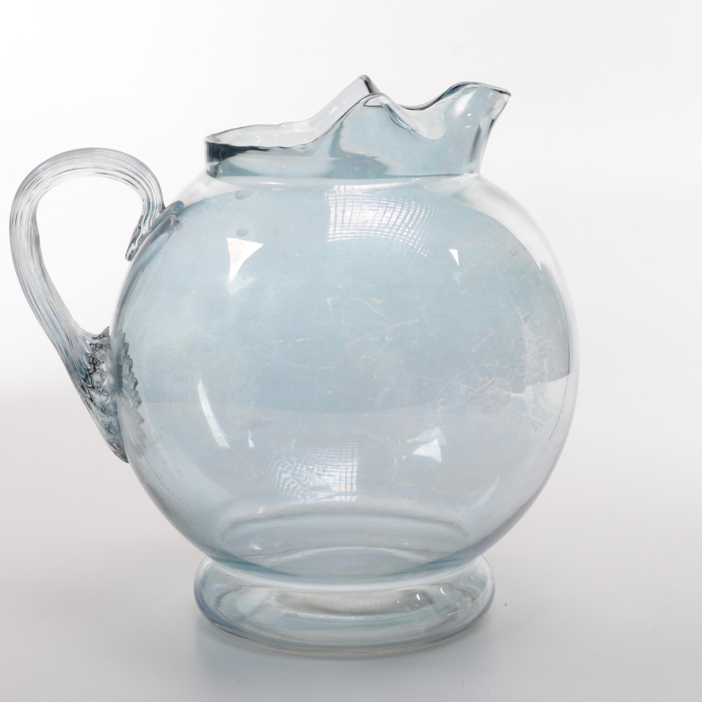 Colored Glass Pitcher and Matching Glasses