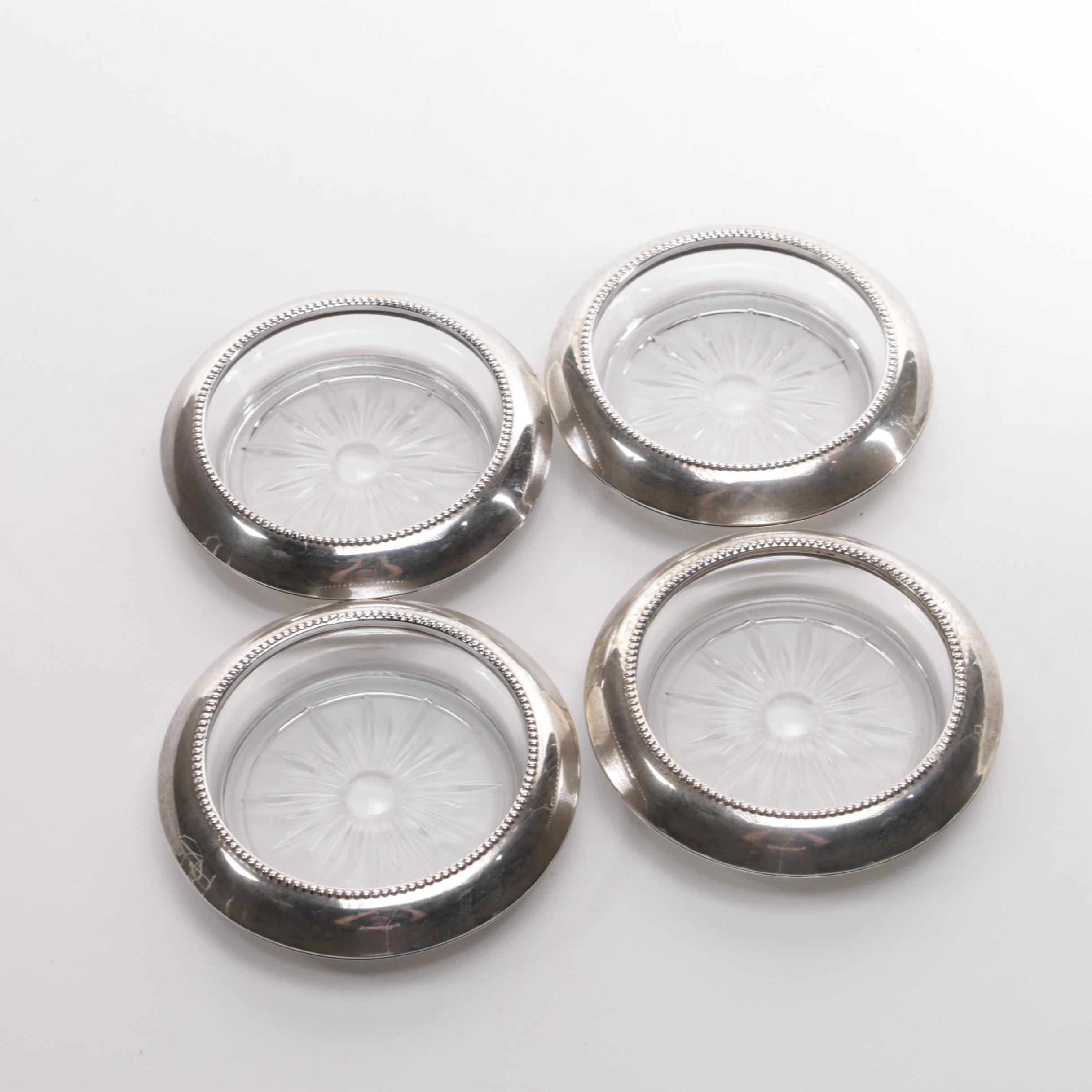 Frank Whiting & Co. Sterling Silver and Glass Coasters