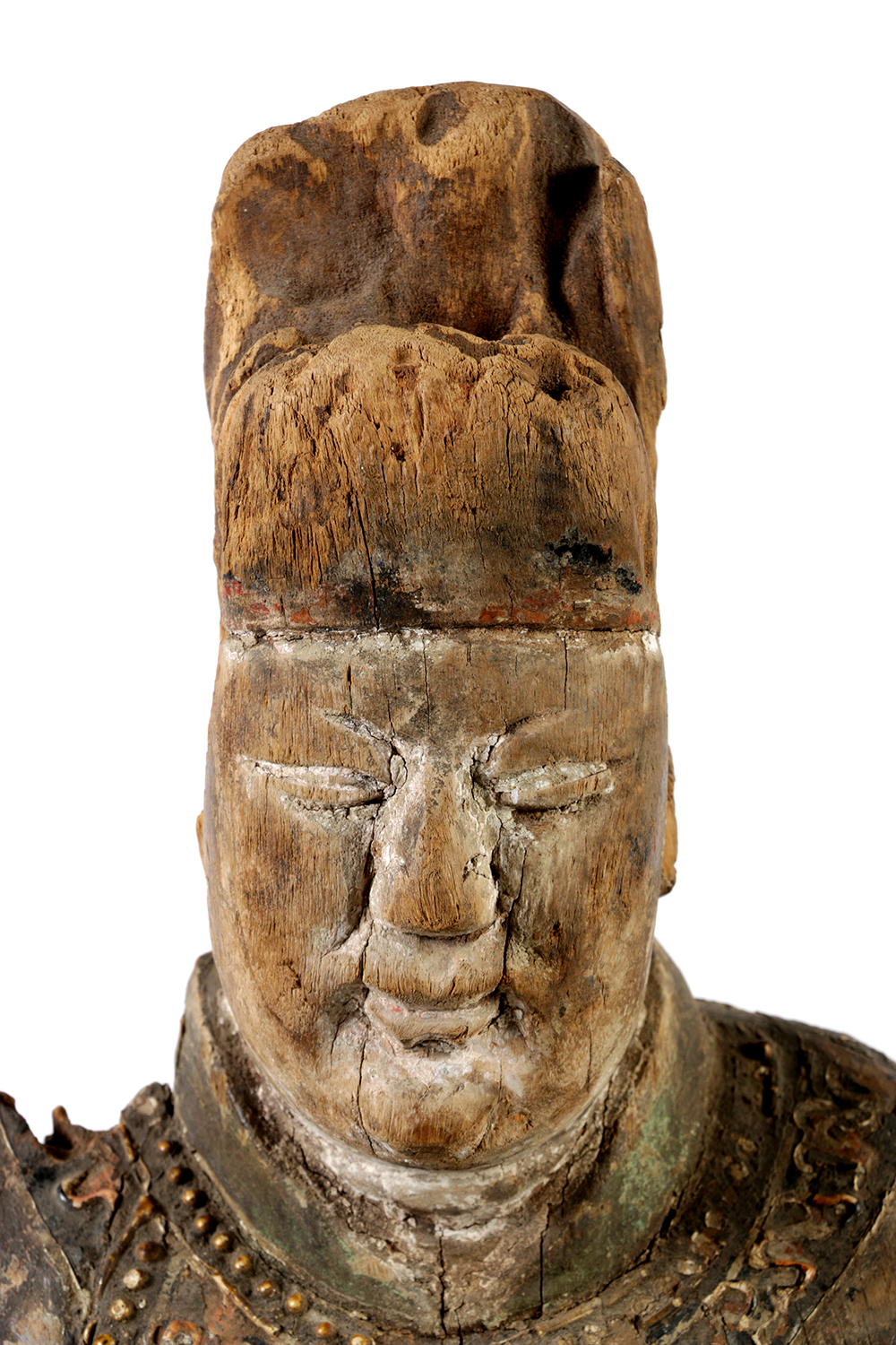 Chinese Polychrome Carved Wood Court Official Temple Figure