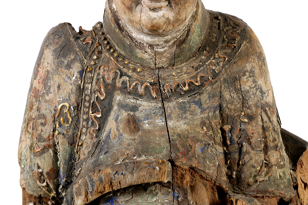 Chinese Polychrome Carved Wood Court Official Temple Figure