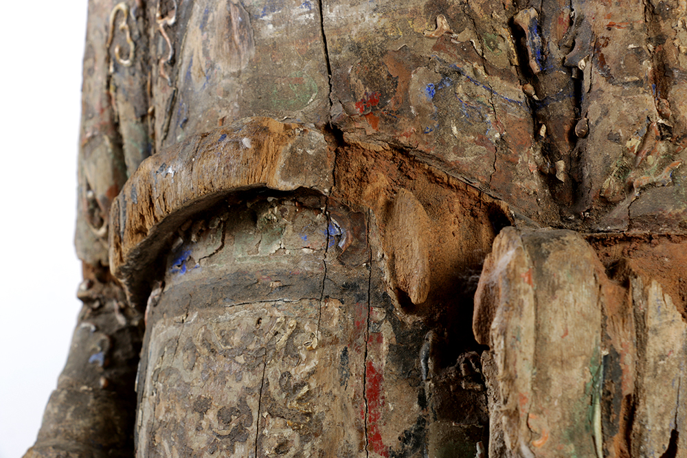Chinese Polychrome Carved Wood Court Official Temple Figure