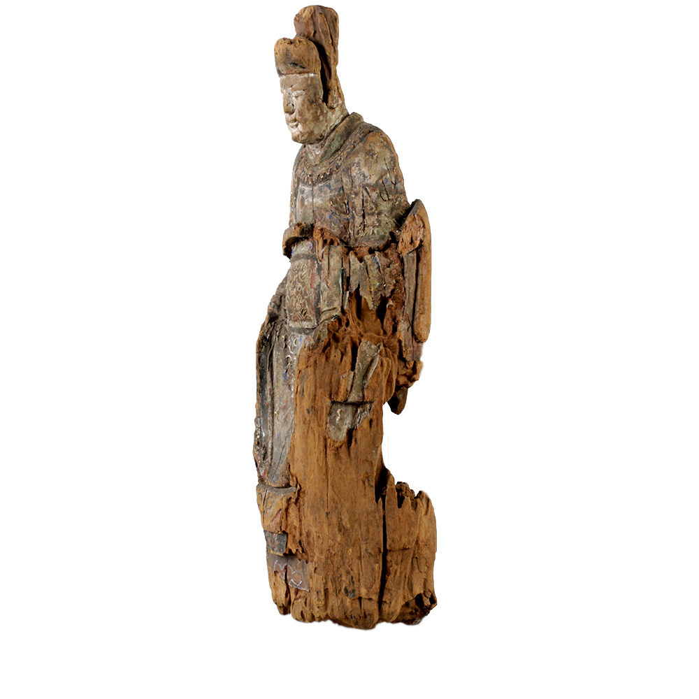 Chinese Polychrome Carved Wood Court Official Temple Figure