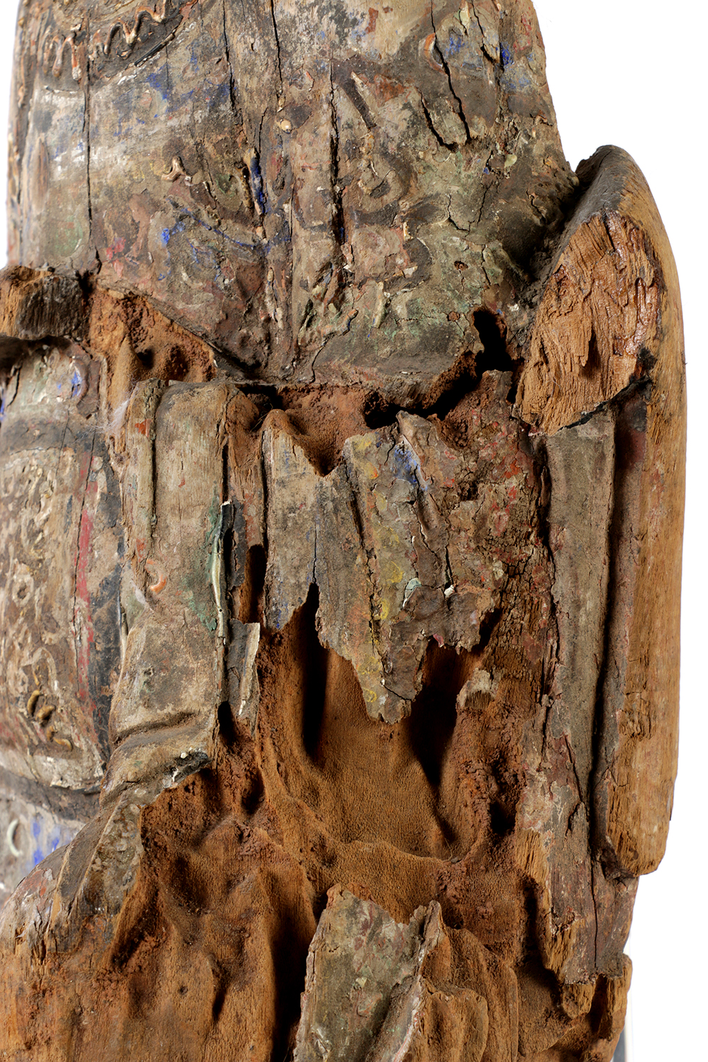 Chinese Polychrome Carved Wood Court Official Temple Figure