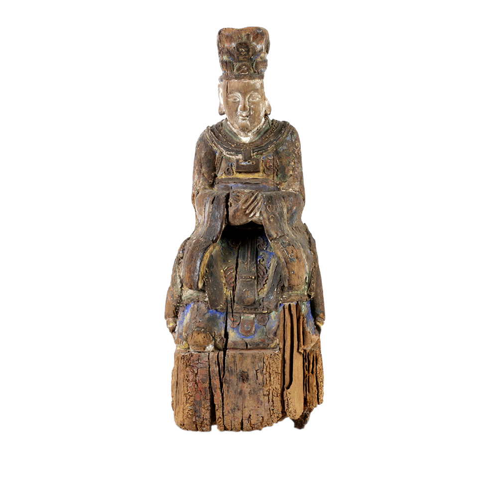 Chinese Polychrome Carved Wood Court Official Temple Figure
